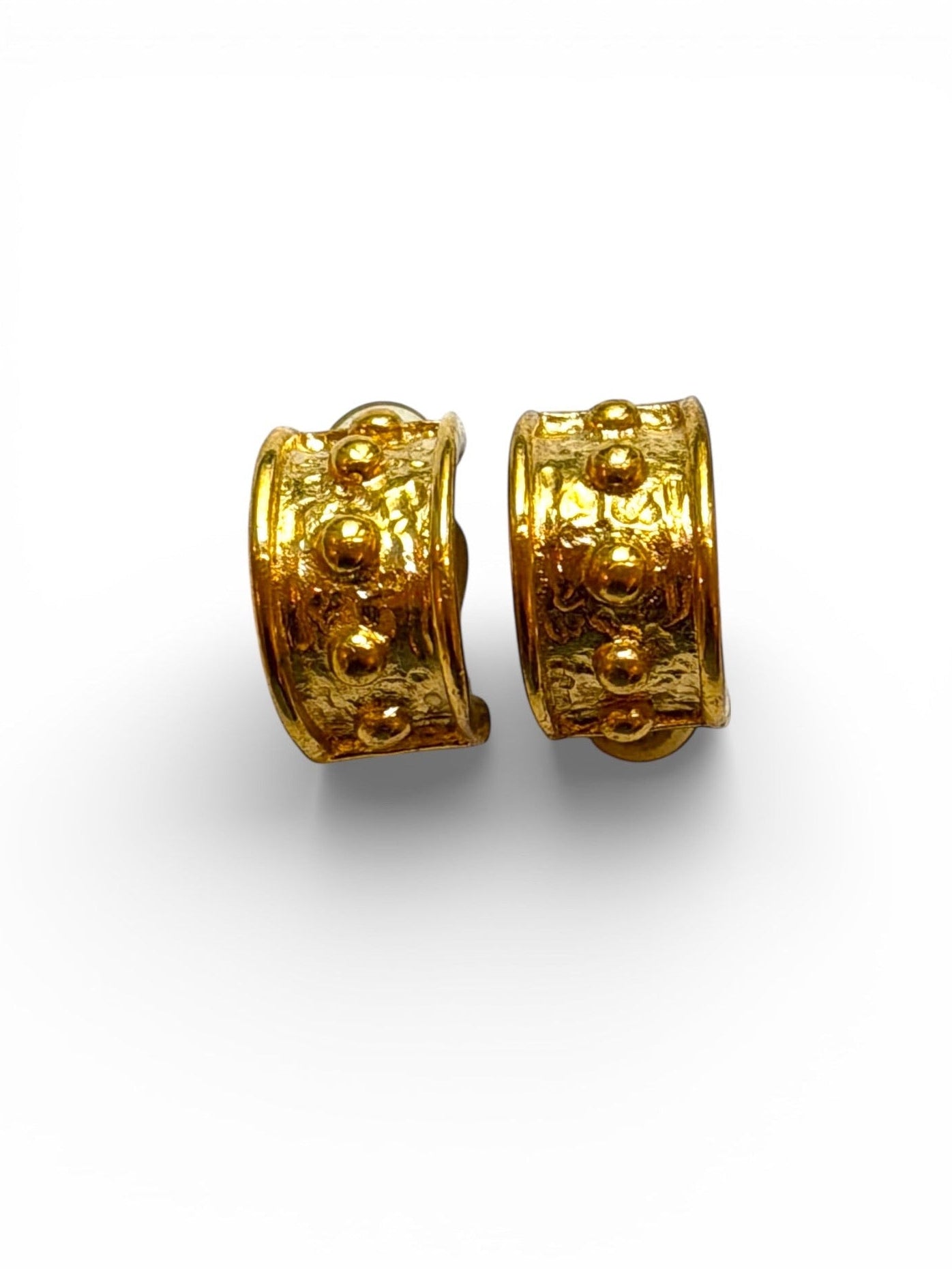 Vintage Yves Saint Laurent Hammered Gold Half-Hoop Studded Clip Earrings