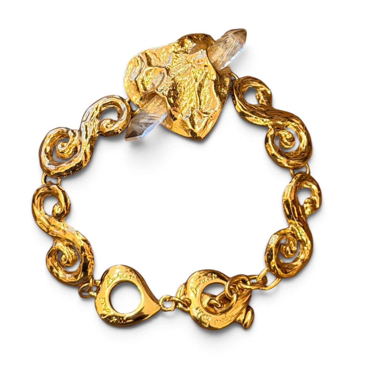 Vintage Yves Saint Laurent Crystal-Pierced Heart Bracelet