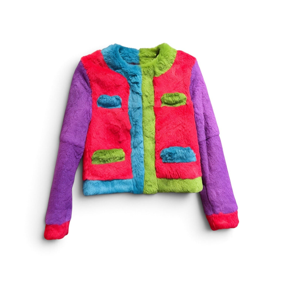 Moschino Colorblock Rabbit Fur Jacket