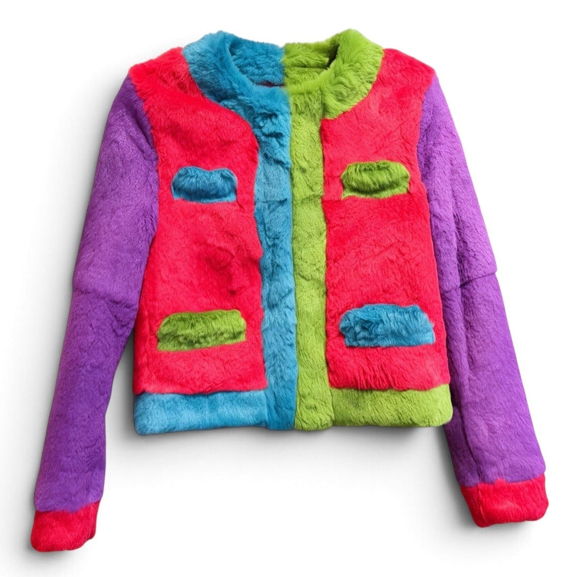Moschino Colorblock Rabbit Fur Jacket