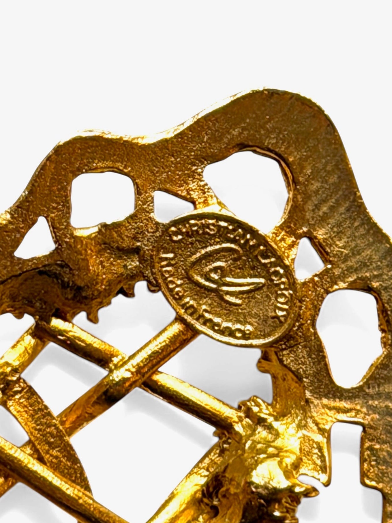 Vintage Christian Lacroix Gold-Tone Openwork Heart Brooch