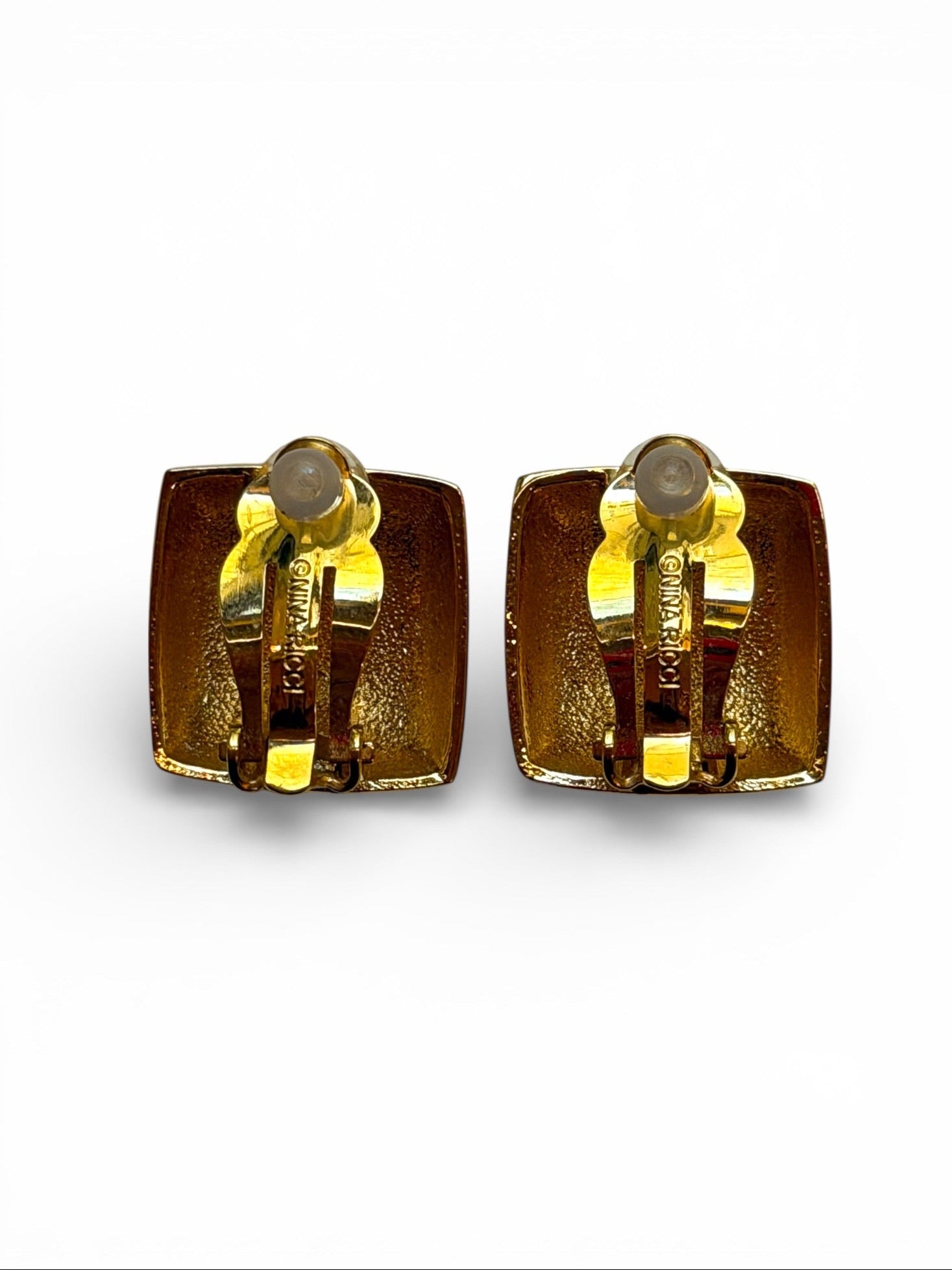 Vintage Nina Ricci Gold-Tone Square Pyramid Clip Earrings