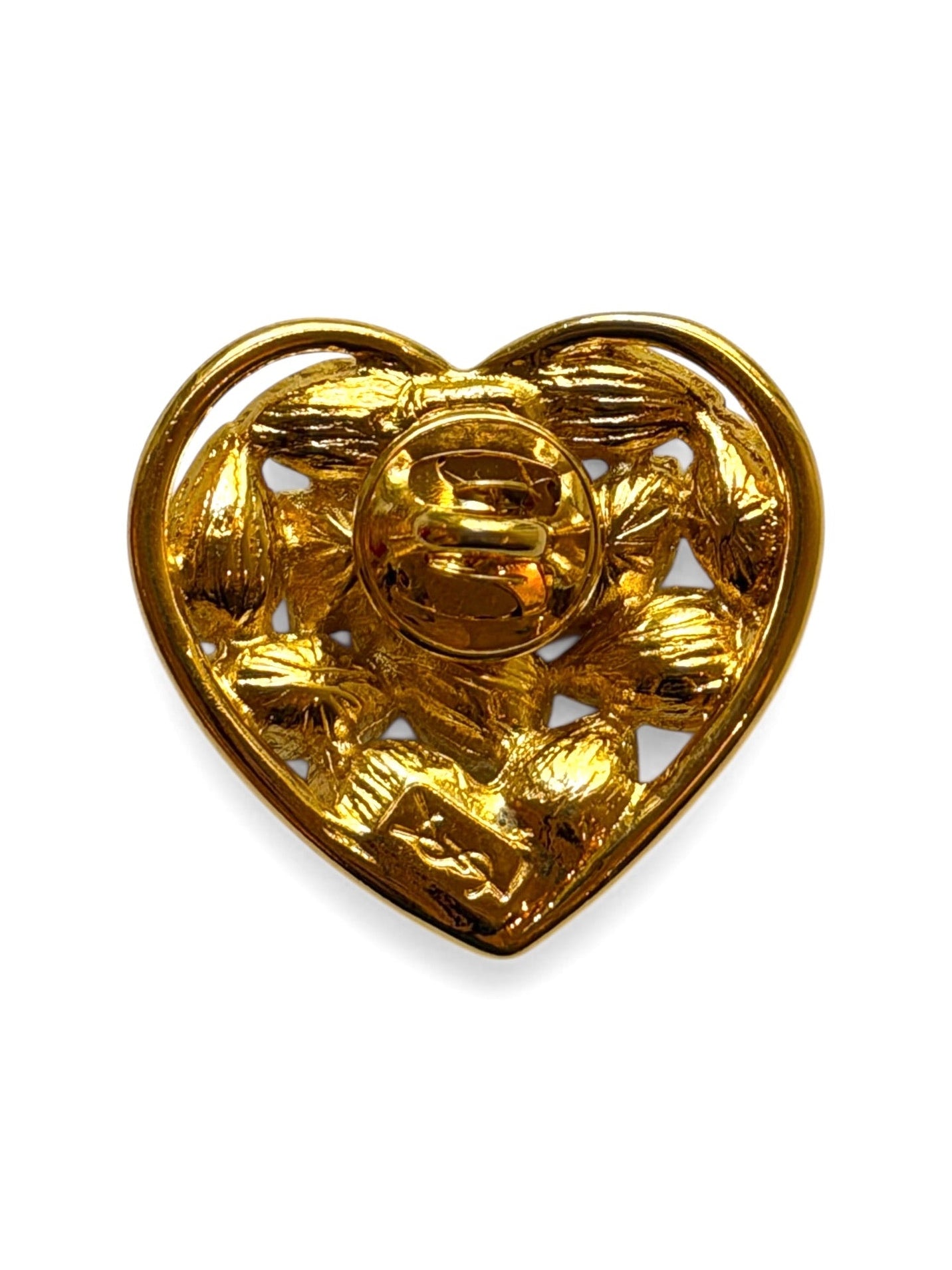 Rare Vintage Yves Saint Laurent Gold-Tone Crystal Heart Brooch by Robert Goossens