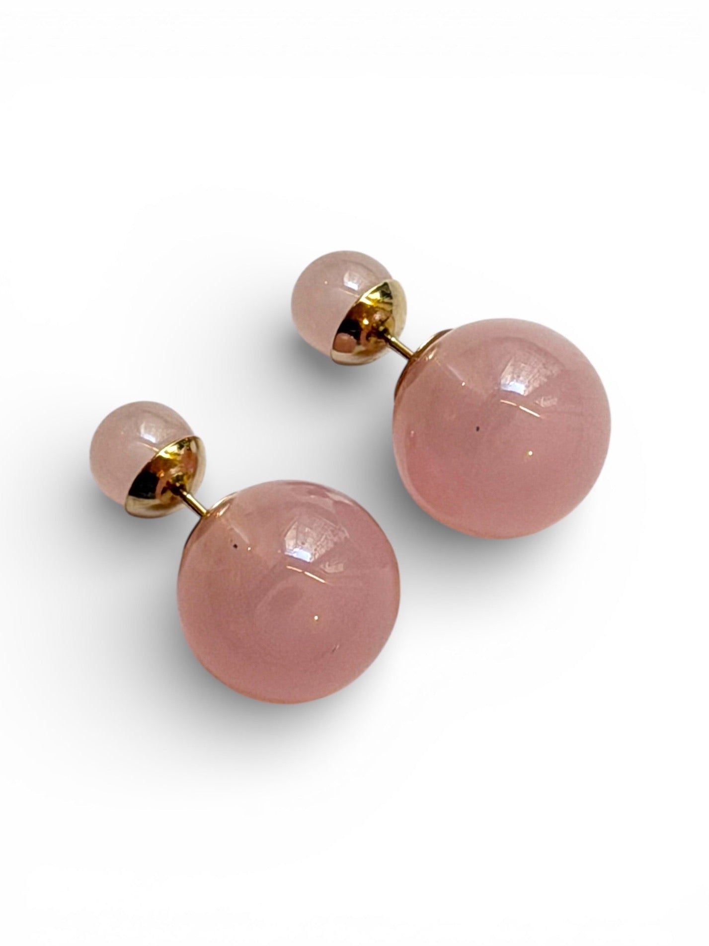 Dior Tribales Pink Resin Pearl Double Ball Stud Earrings