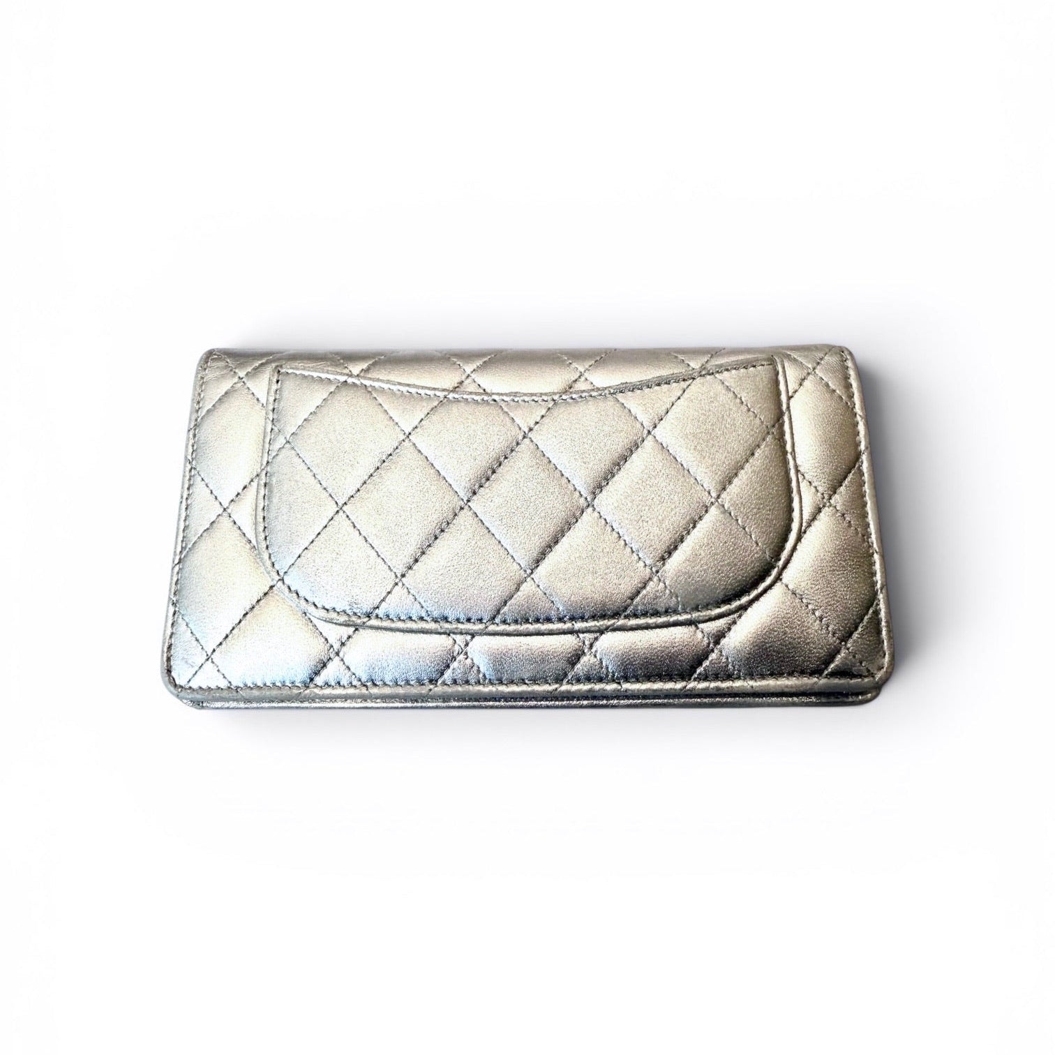 Chanel Gunmetal Metallic Quilted Long Wallet