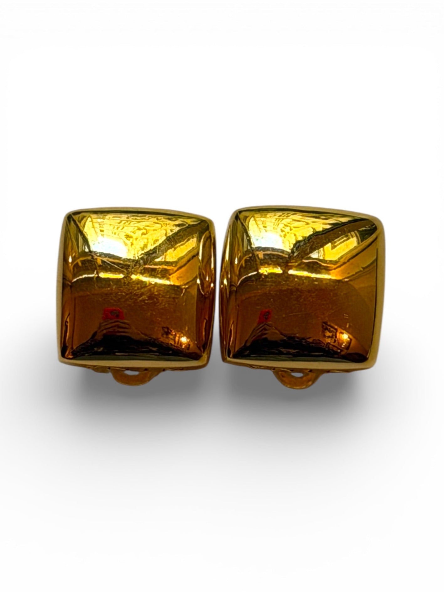 Vintage Nina Ricci Gold-Tone Square Pyramid Clip Earrings