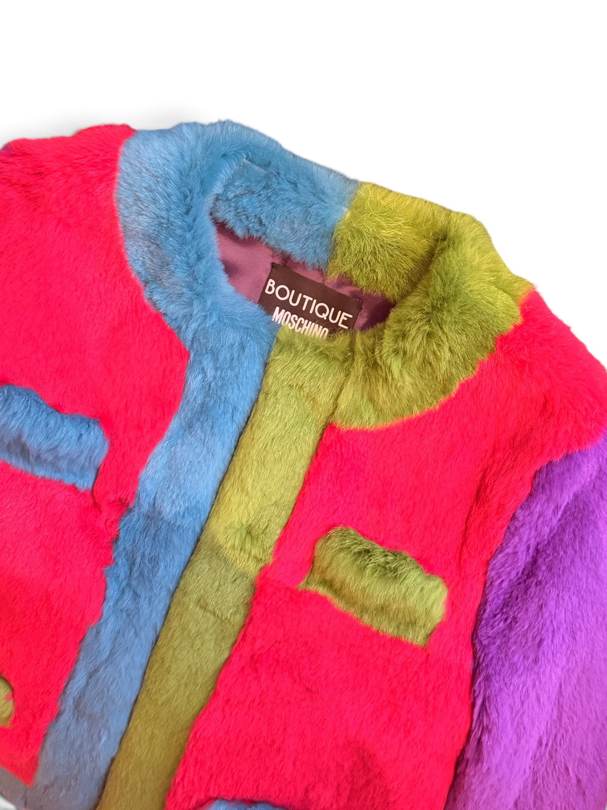 Moschino Colorblock Rabbit Fur Jacket