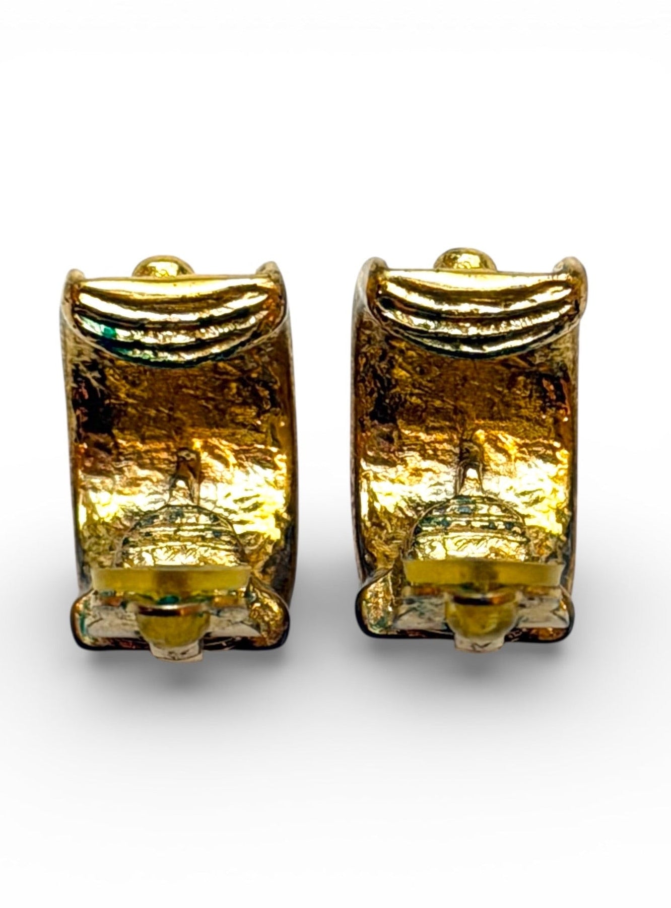 Vintage Yves Saint Laurent Hammered Gold Half-Hoop Studded Clip Earrings