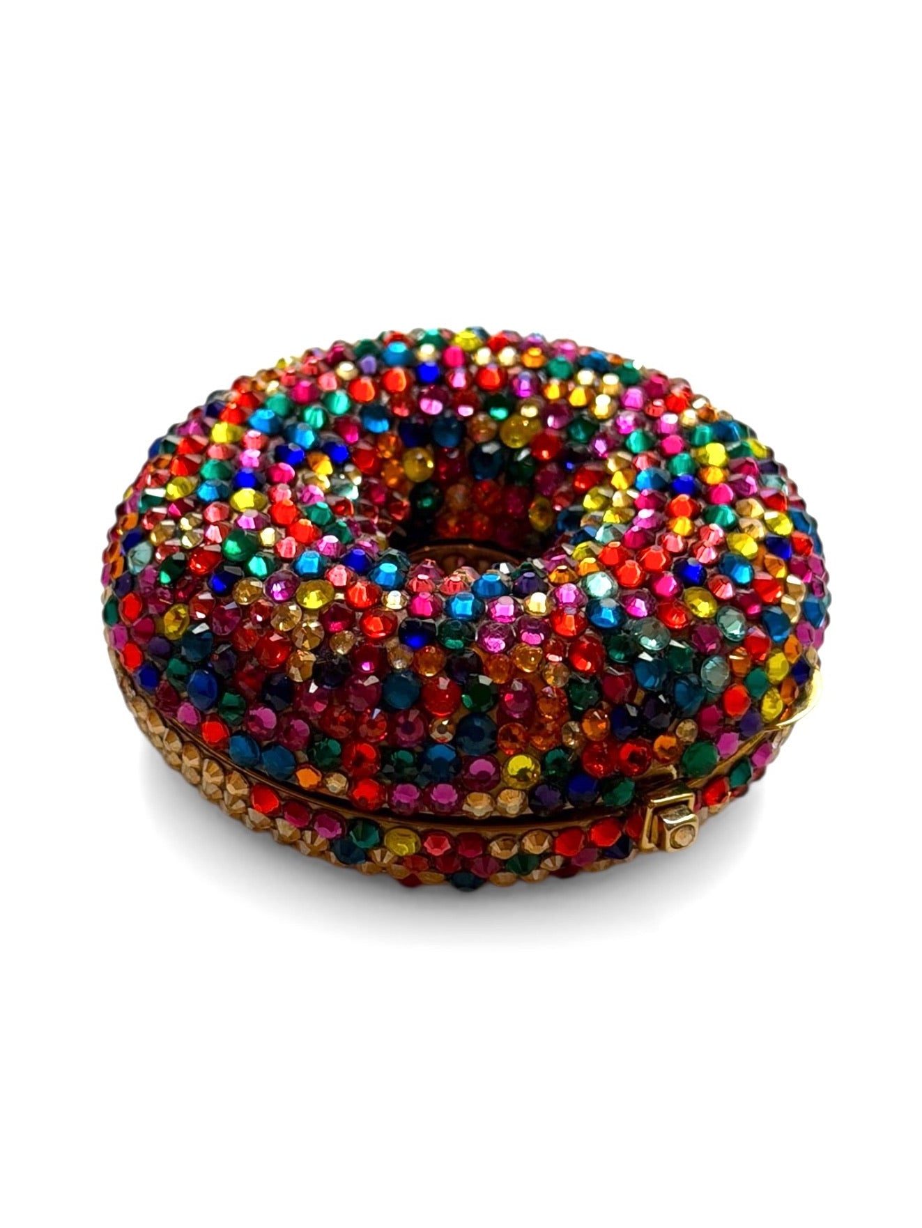 Vintage Judith Leiber Multicolour Pavé Crystal Donut Pill Box