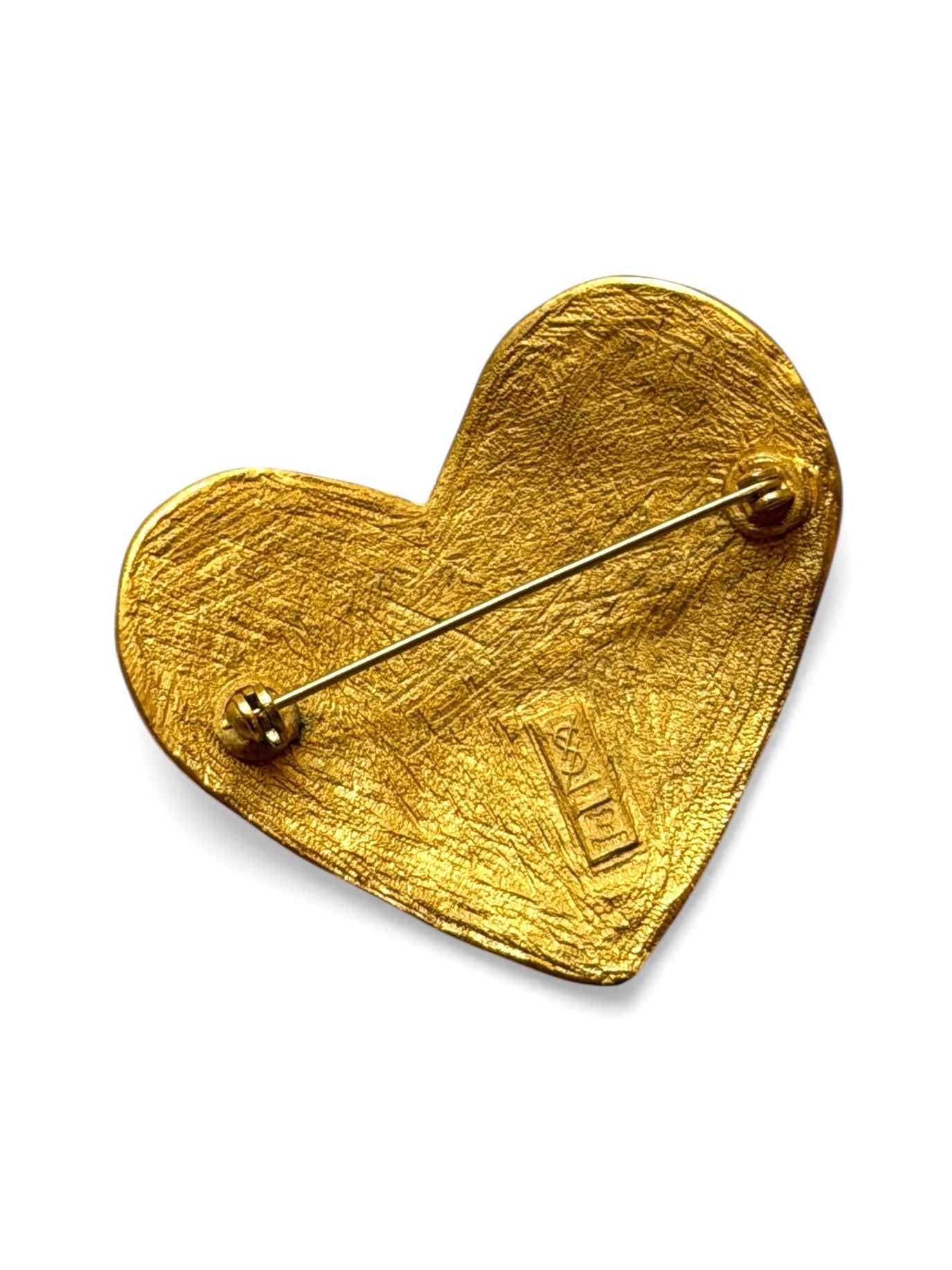 Vintage Yves Saint Laurent Gold-Tone Hammered Heart Brooch