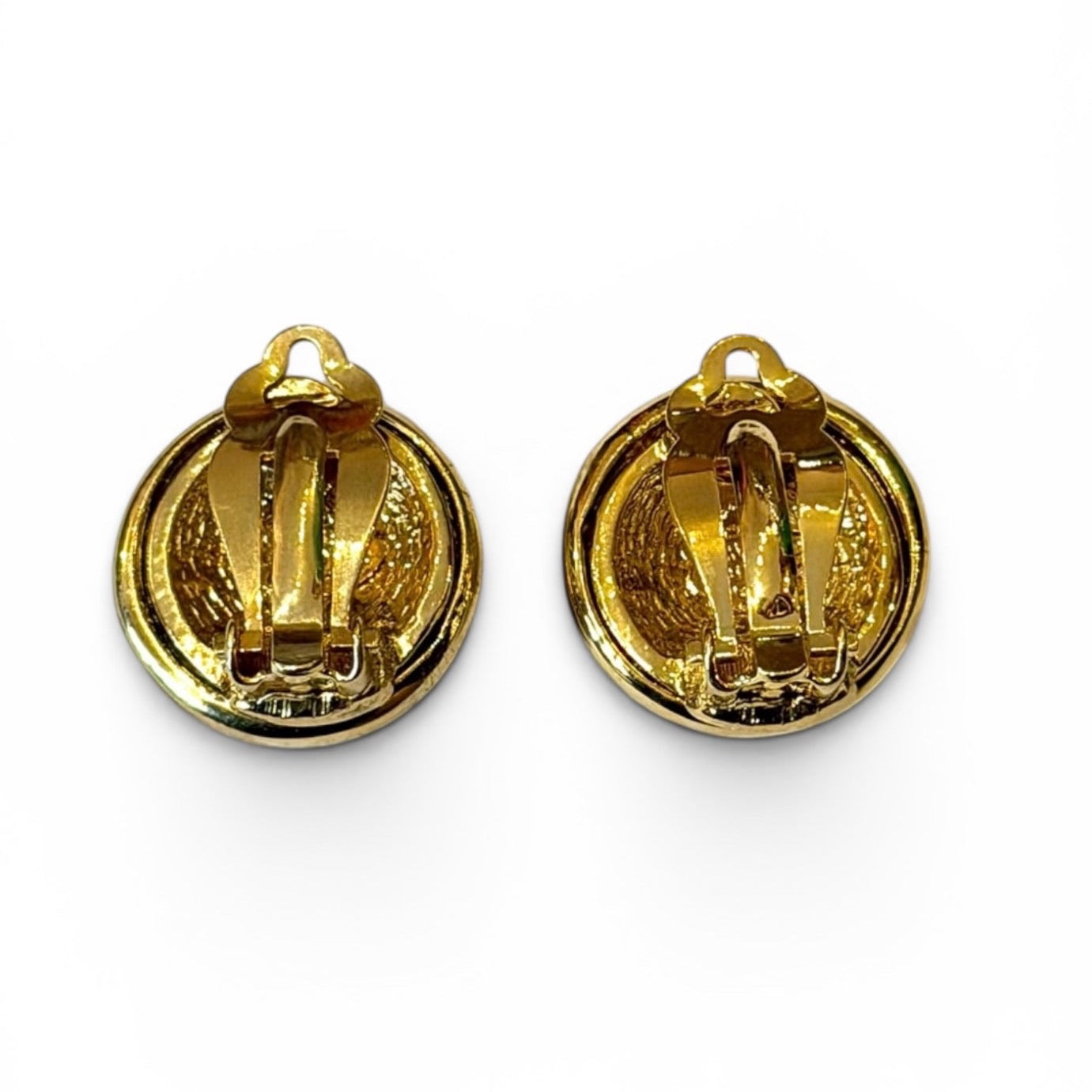Chanel Gold-Tone CC Logo Round Clip Earrings