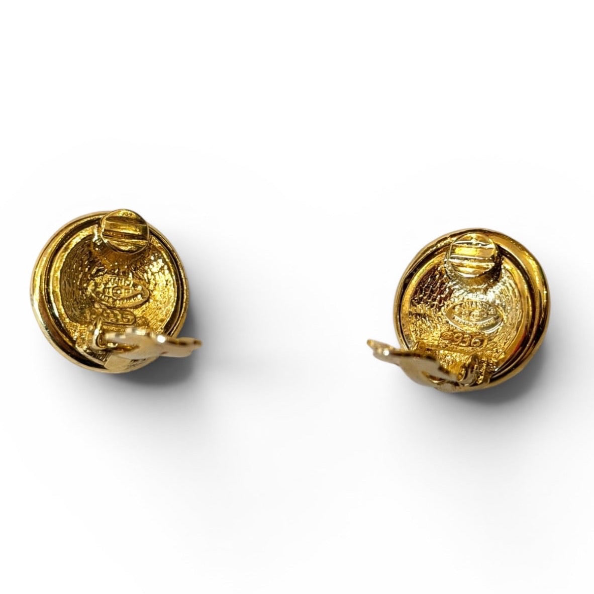 Chanel Gold-Tone CC Logo Round Clip Earrings