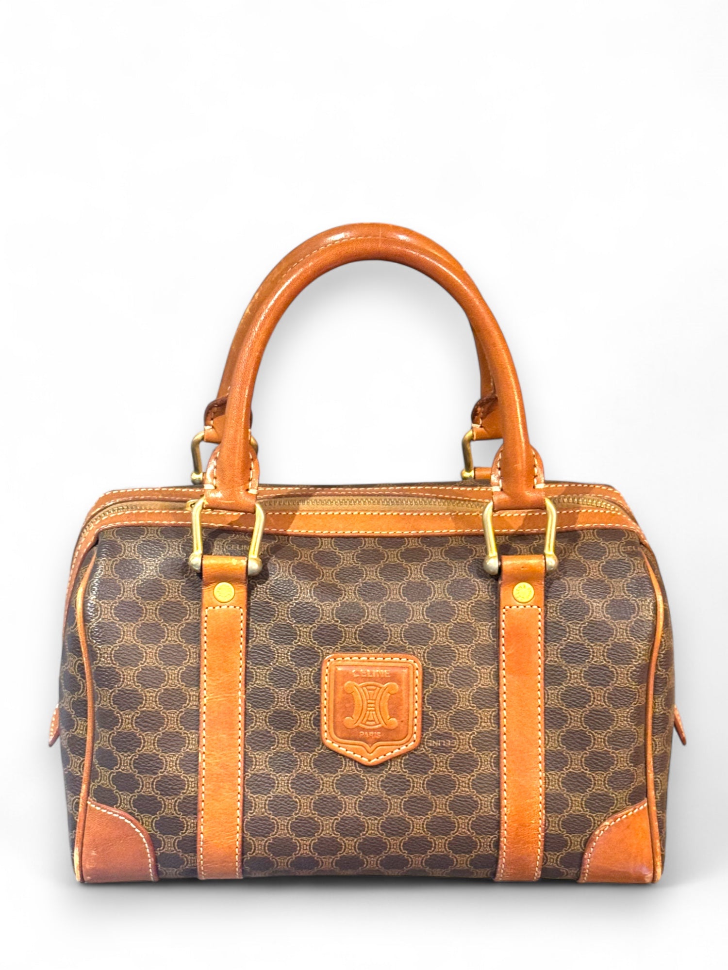 バッグ CELINE MACADAM boston BAG vintage Vintage Céline Boston Bag