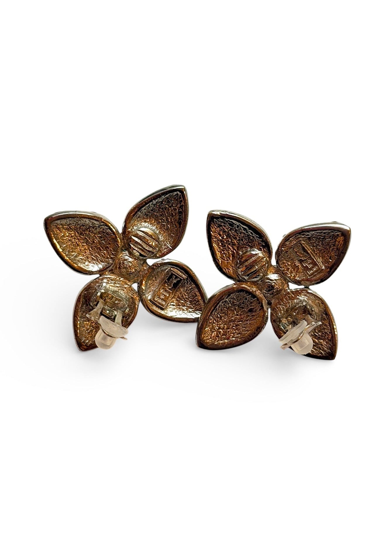 Vintage Yves Saint Laurent Pavé Flower Clip Earrings