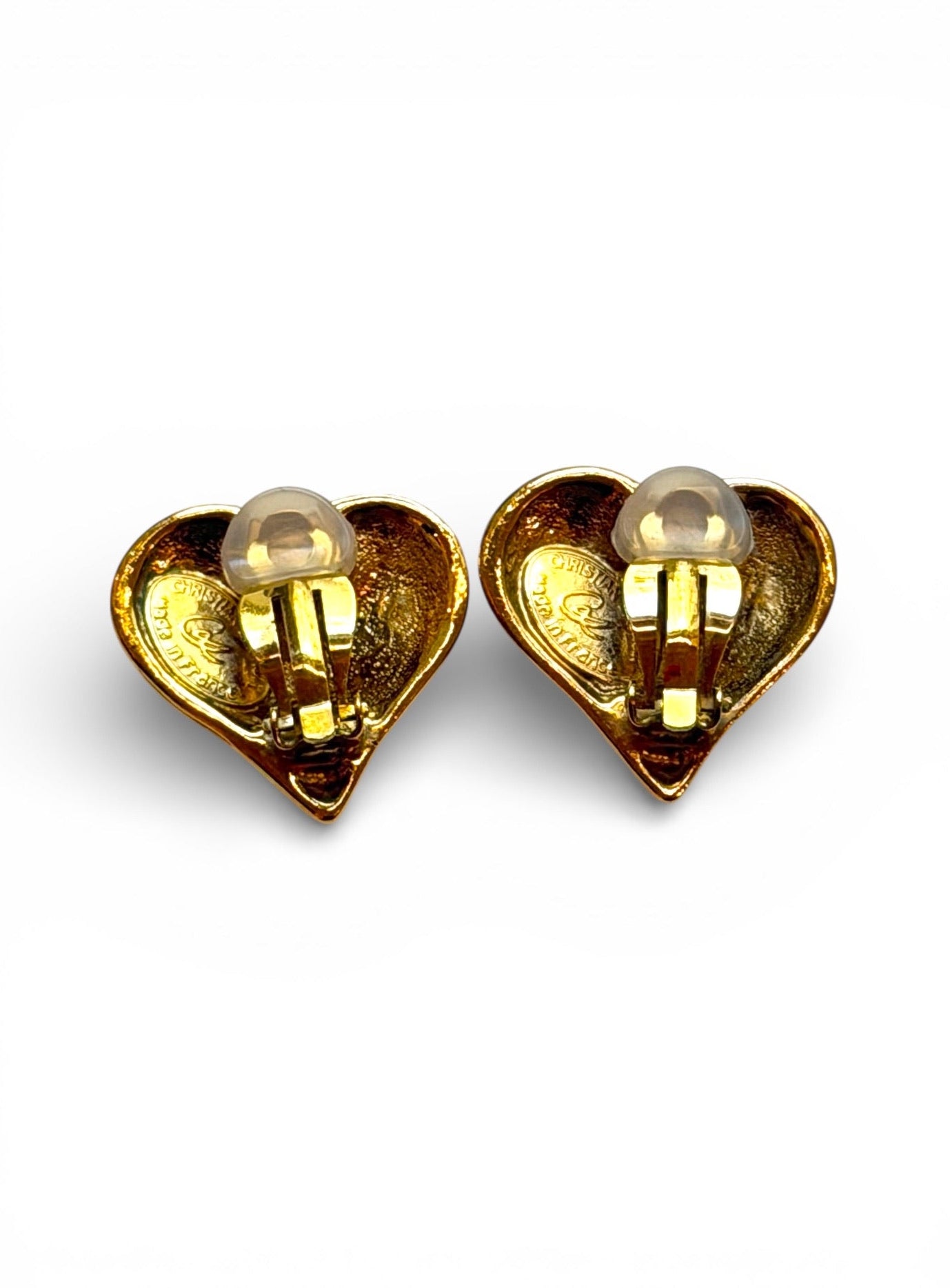 Vintage Christian Lacroix Gold-Tone Heart CL Clip Earrings