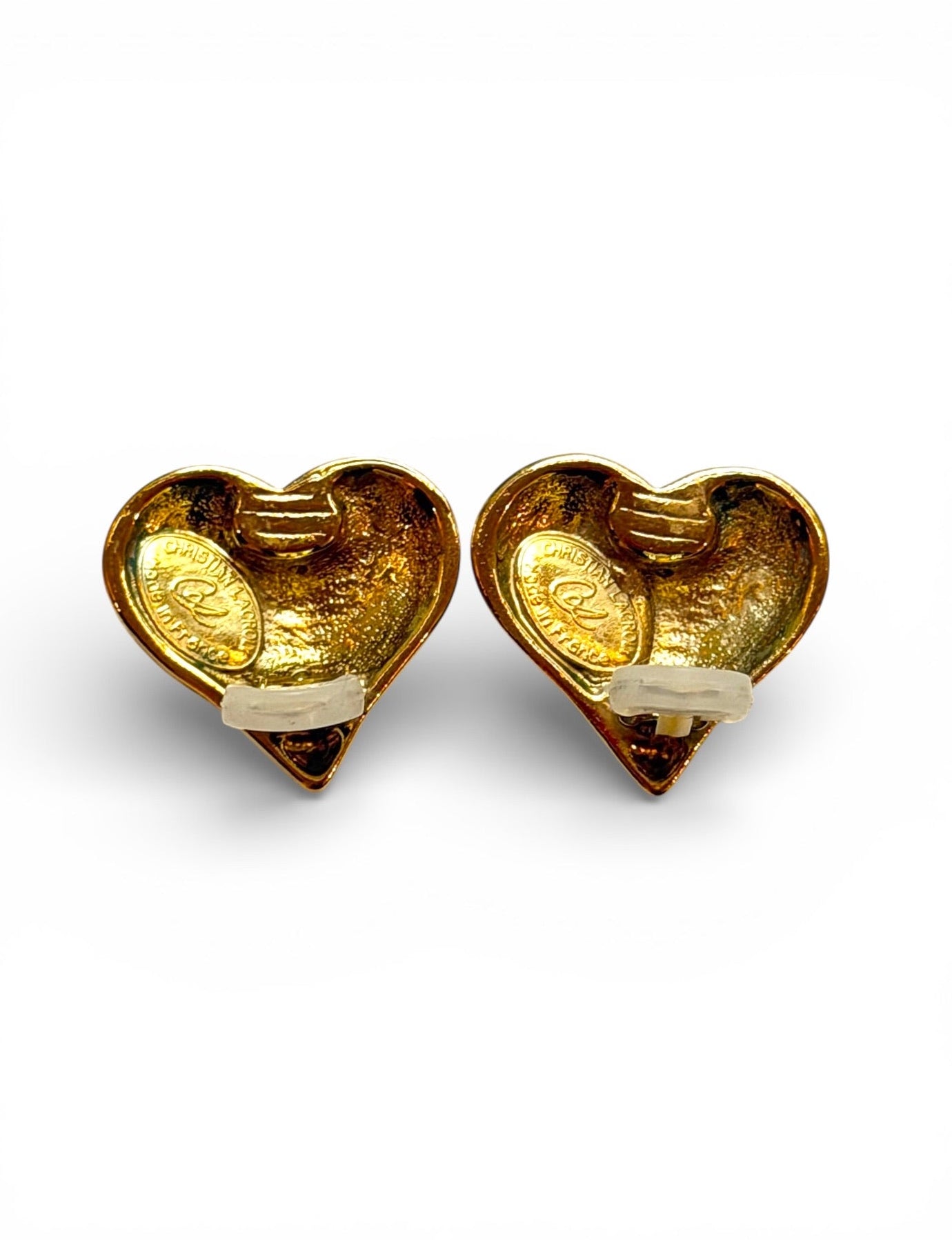 Vintage Christian Lacroix Gold-Tone Heart CL Clip Earrings