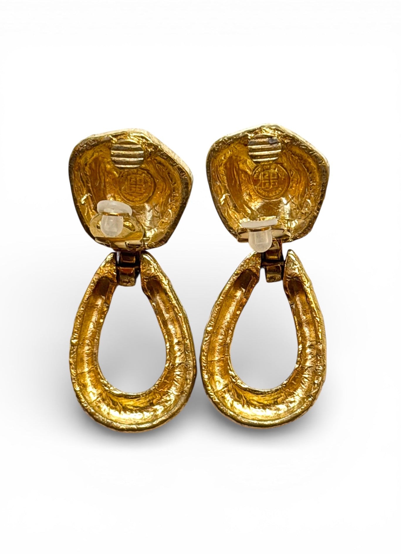 Vintage Givenchy Hammered Gold-Tone Door Knocker Clip Earrings