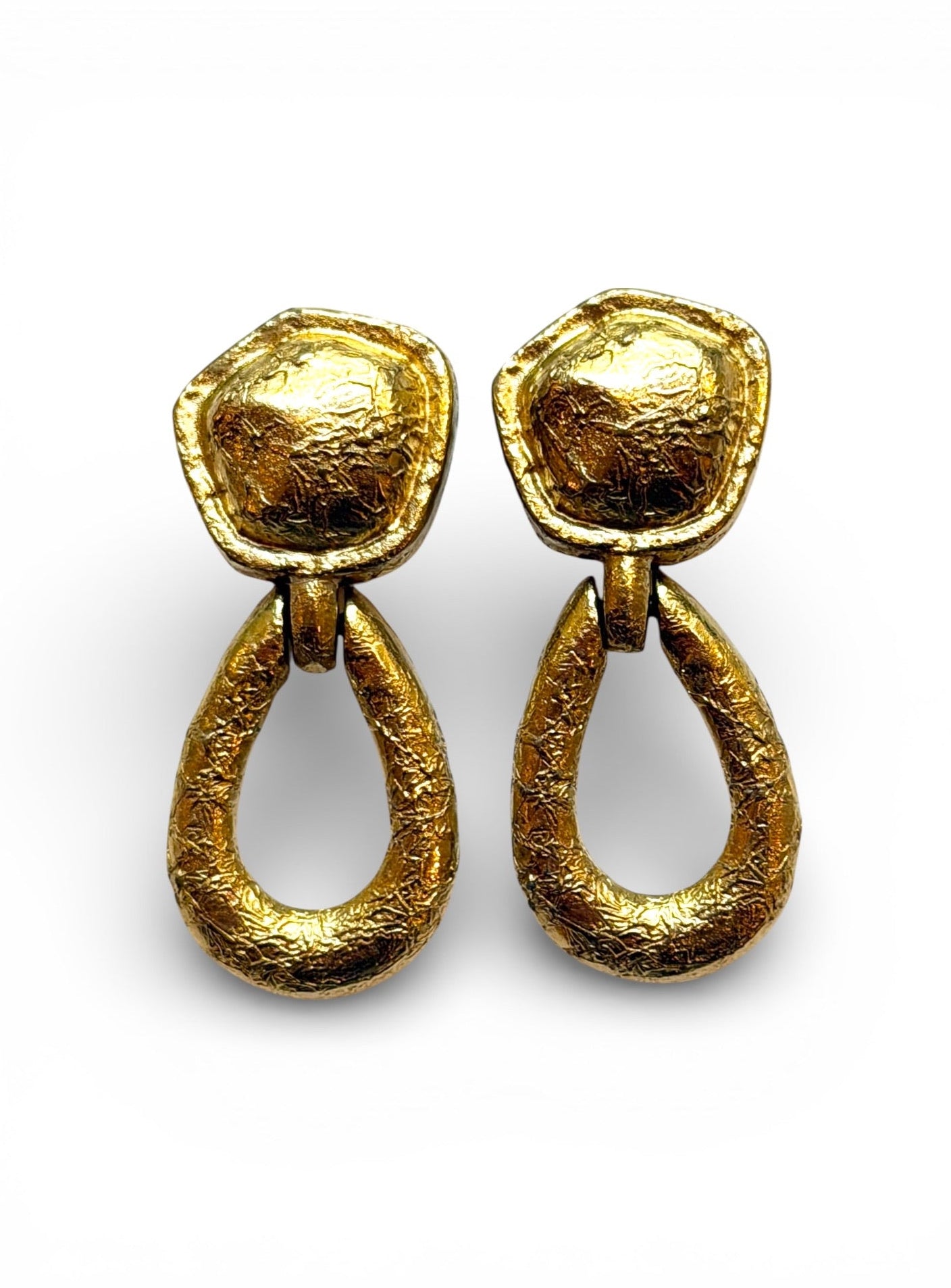 Vintage Givenchy Hammered Gold-Tone Door Knocker Clip Earrings