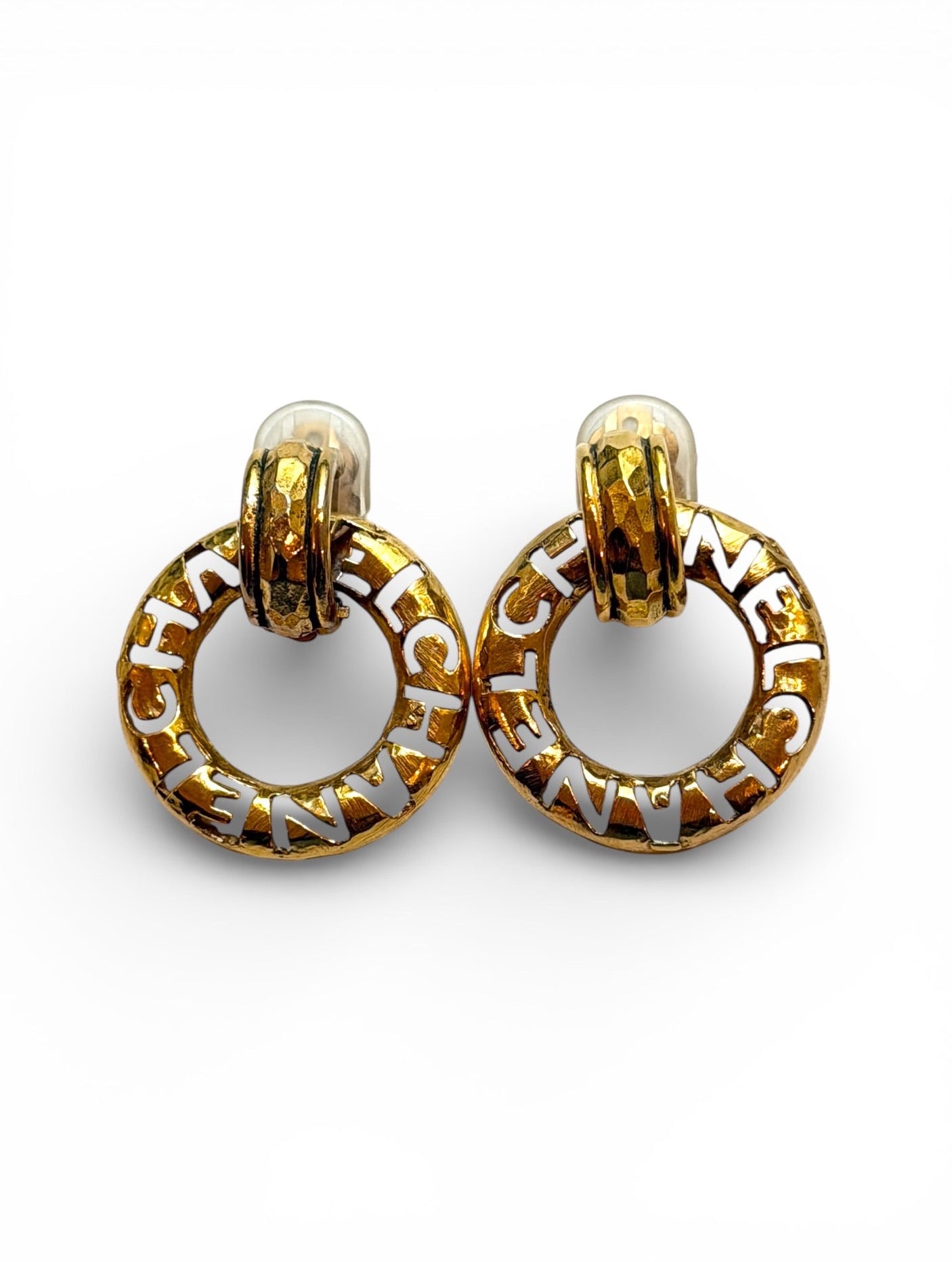Vintage Chanel Gold-Tone CHANEL Letter Hoop Clip Earrings