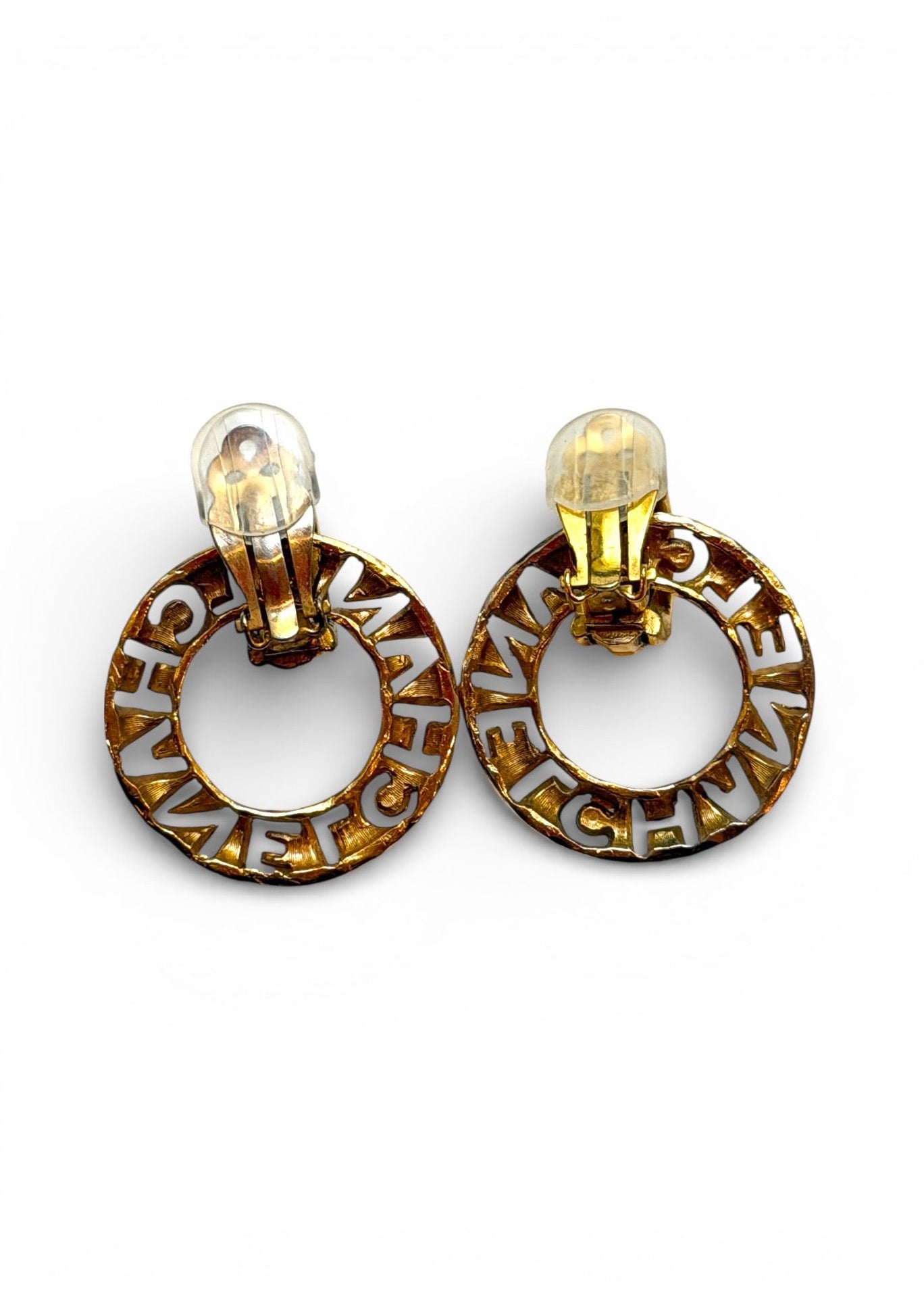 Vintage Chanel Gold-Tone CHANEL Letter Hoop Clip Earrings