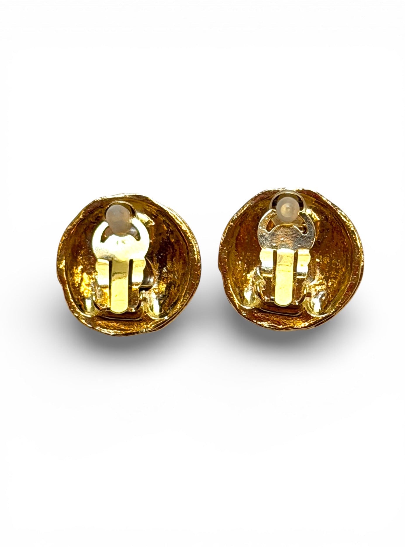 Vintage Chanel Hammered Gold CC Dome Clip Earrings