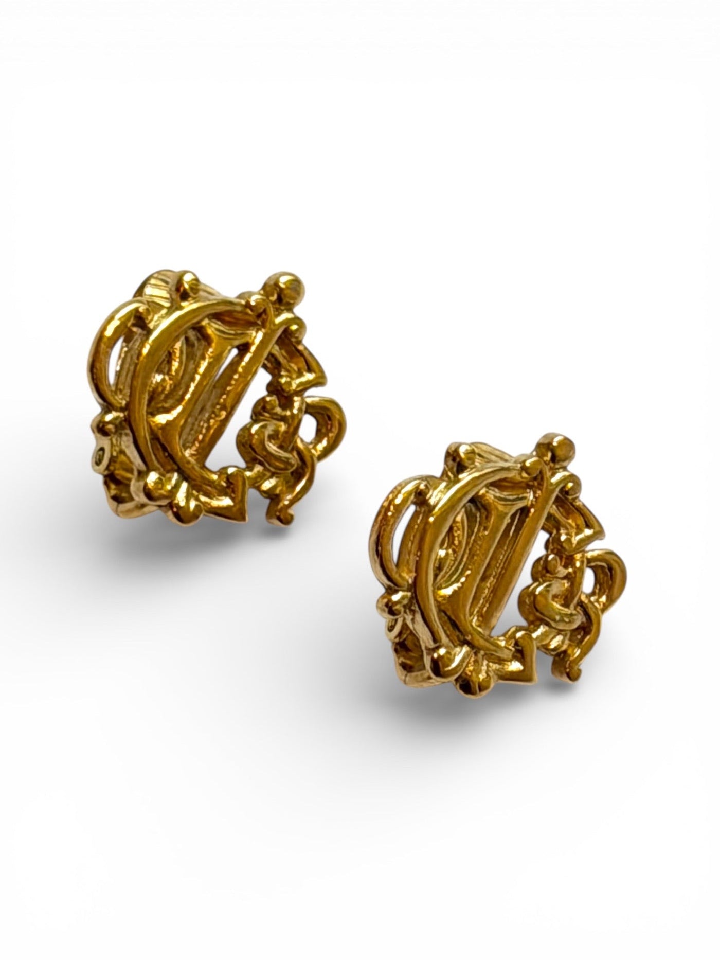 Vintage Christian Dior Baroque Openwork Gold-Tone Clip Earrings