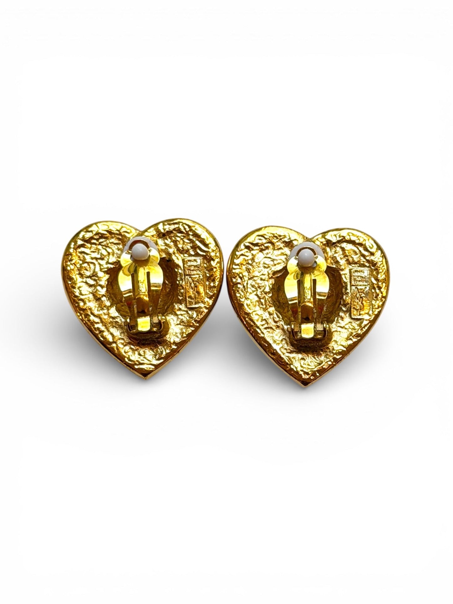 Vintage Yves Saint Laurent Gold-Tone Double Heart Studded Clip Earrings