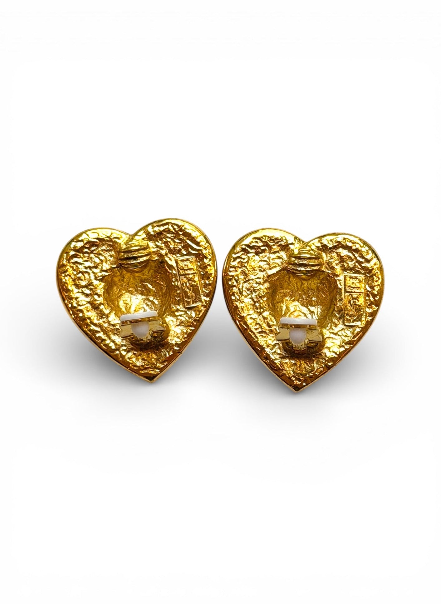 Vintage Yves Saint Laurent Gold-Tone Double Heart Studded Clip Earrings