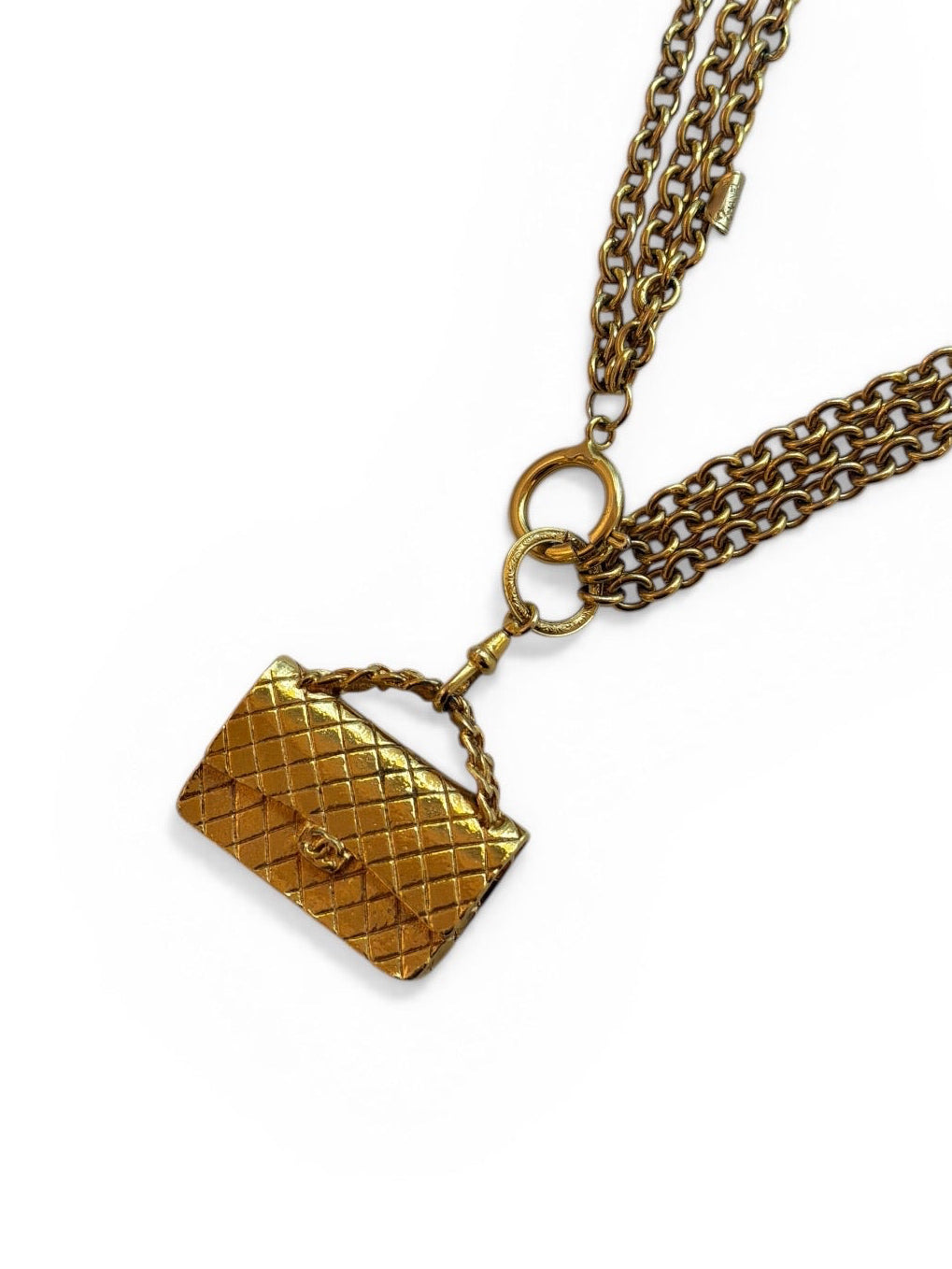 Vintage Chanel Gold-Tone Multi-Chain Necklace/Belt with Quilted Flap Bag Charm