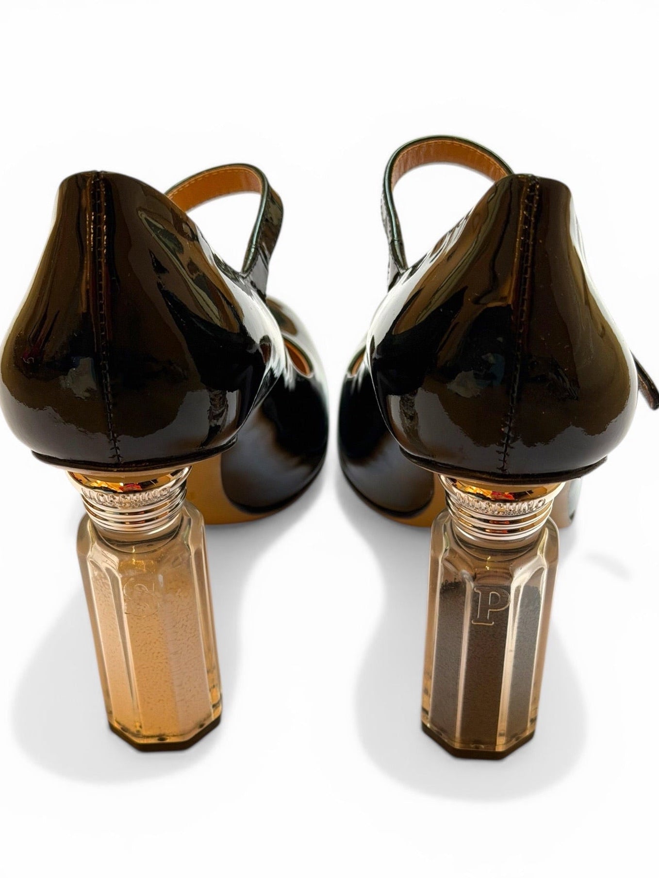 Vintage Moschino Black Patent Leather Mary Jane Heels with Salt & Pepper Shaker Heels