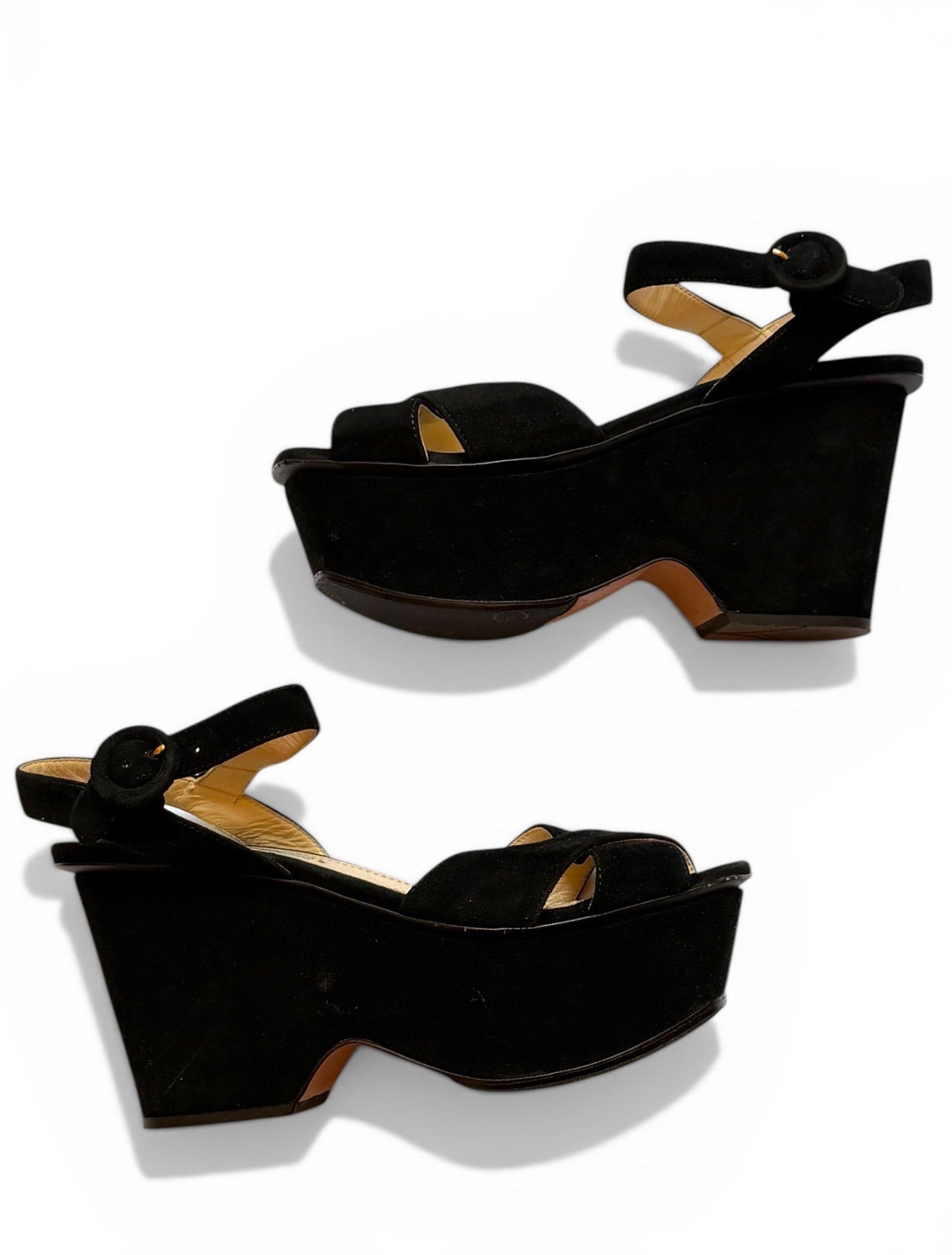Vintage Prada Black Suede Platform Wedge Sandals