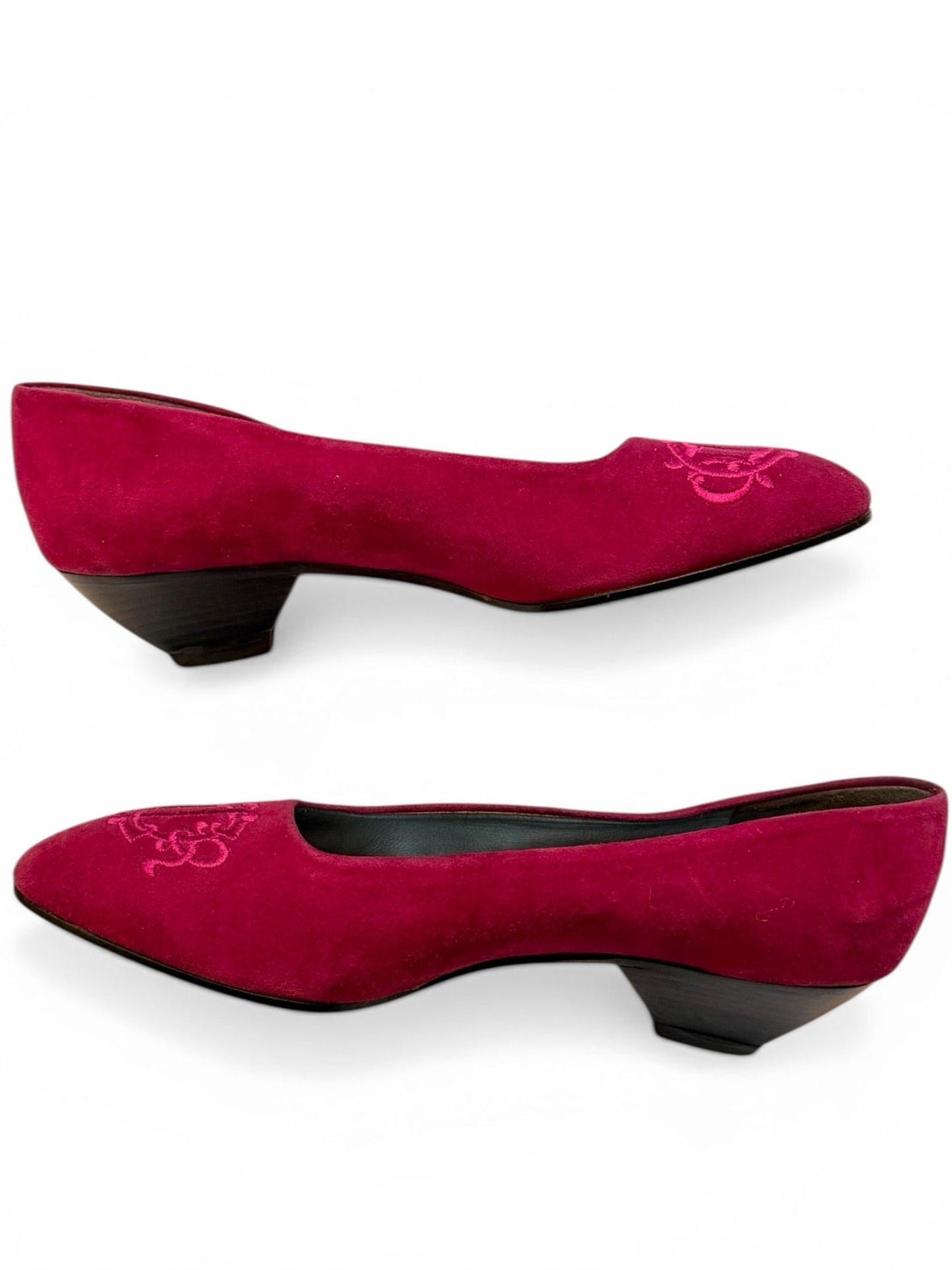 Vintage Christian Dior Paris Fuchsia Suede CD Embroidered Pumps