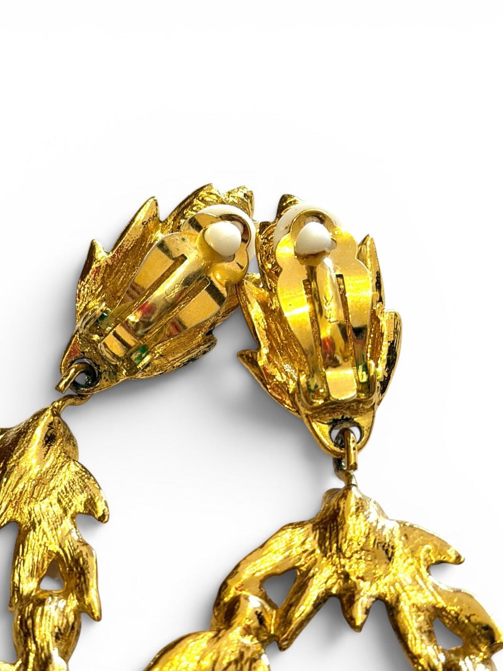 Vintage Yves Saint Laurent Gold-Tone Laurel Wreath Multicolour Crystal Drop Clip-On Earrings