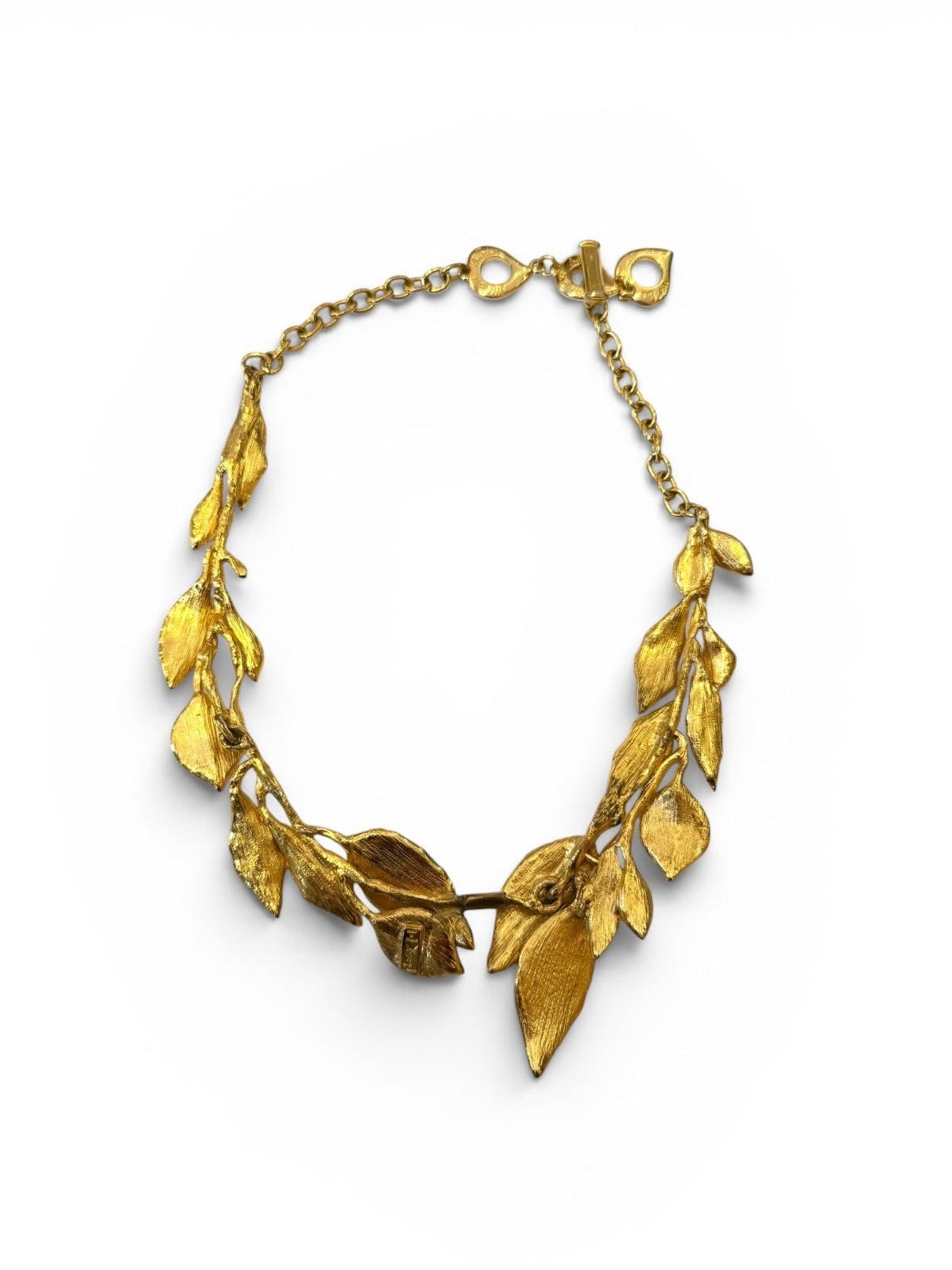 Vintage Yves Saint Laurent Gold-Tone Botanical Leaf Garland Necklace