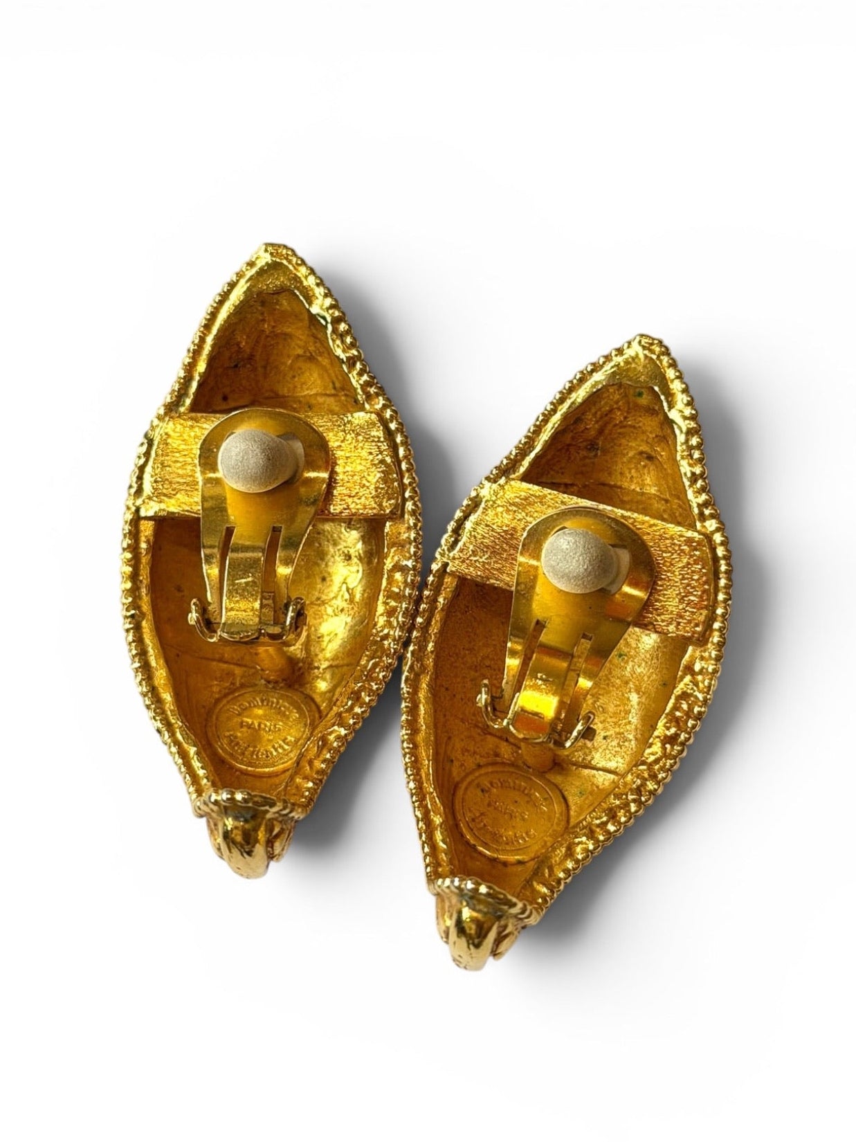 Vintage Dominique Aurientis Paris Gold-Tone Textured Marquise Clip-On Earrings