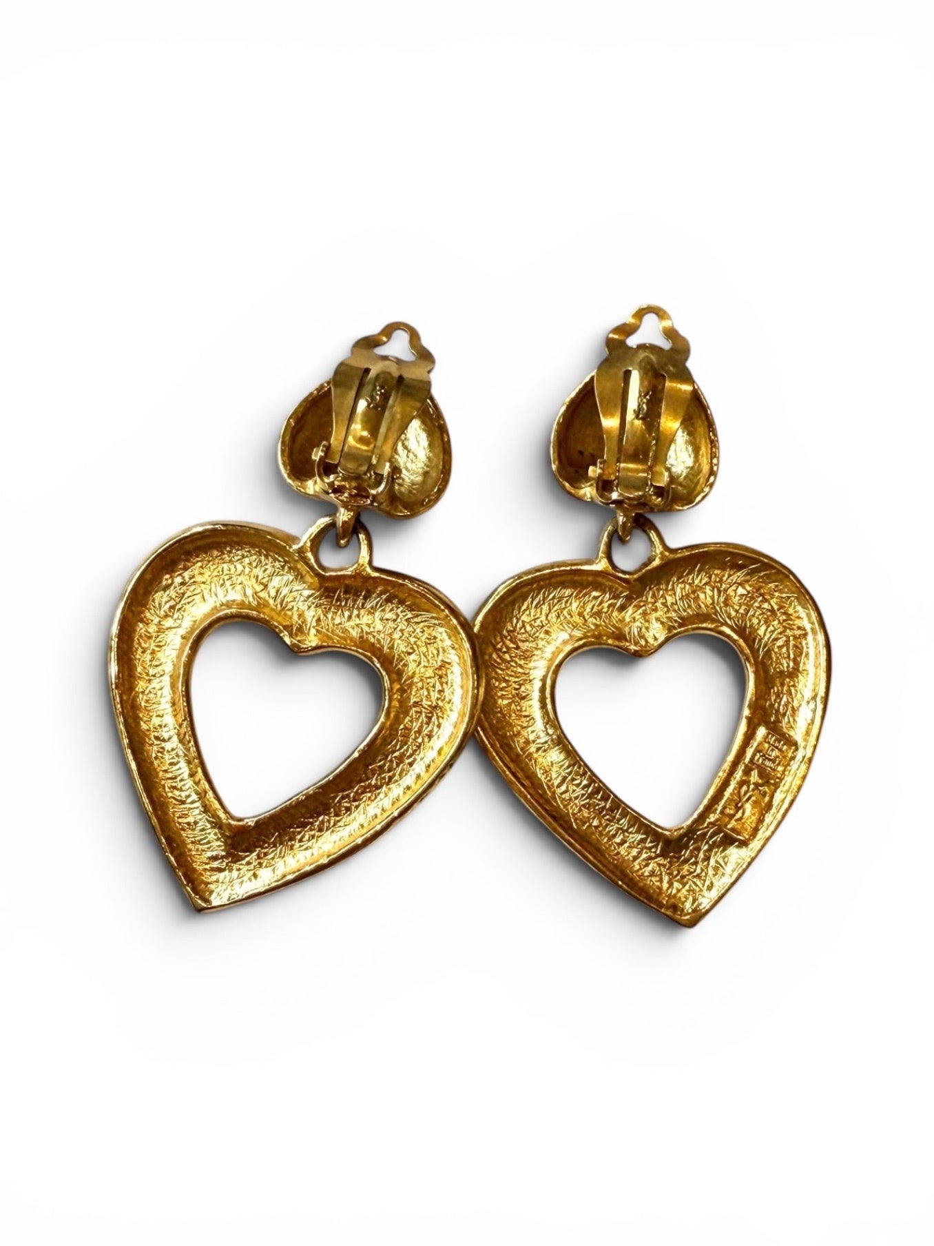 Vintage Yves Saint Laurent Gold-Tone Signature Heart Drop Clip-On Earrings