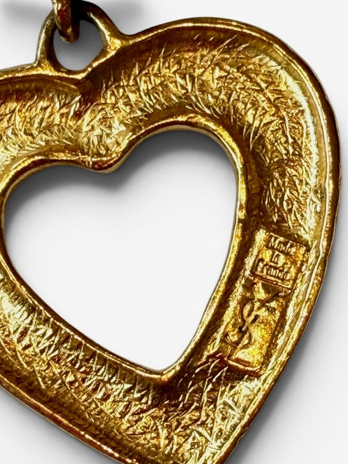 Vintage Yves Saint Laurent Gold-Tone Signature Heart Drop Clip-On Earrings