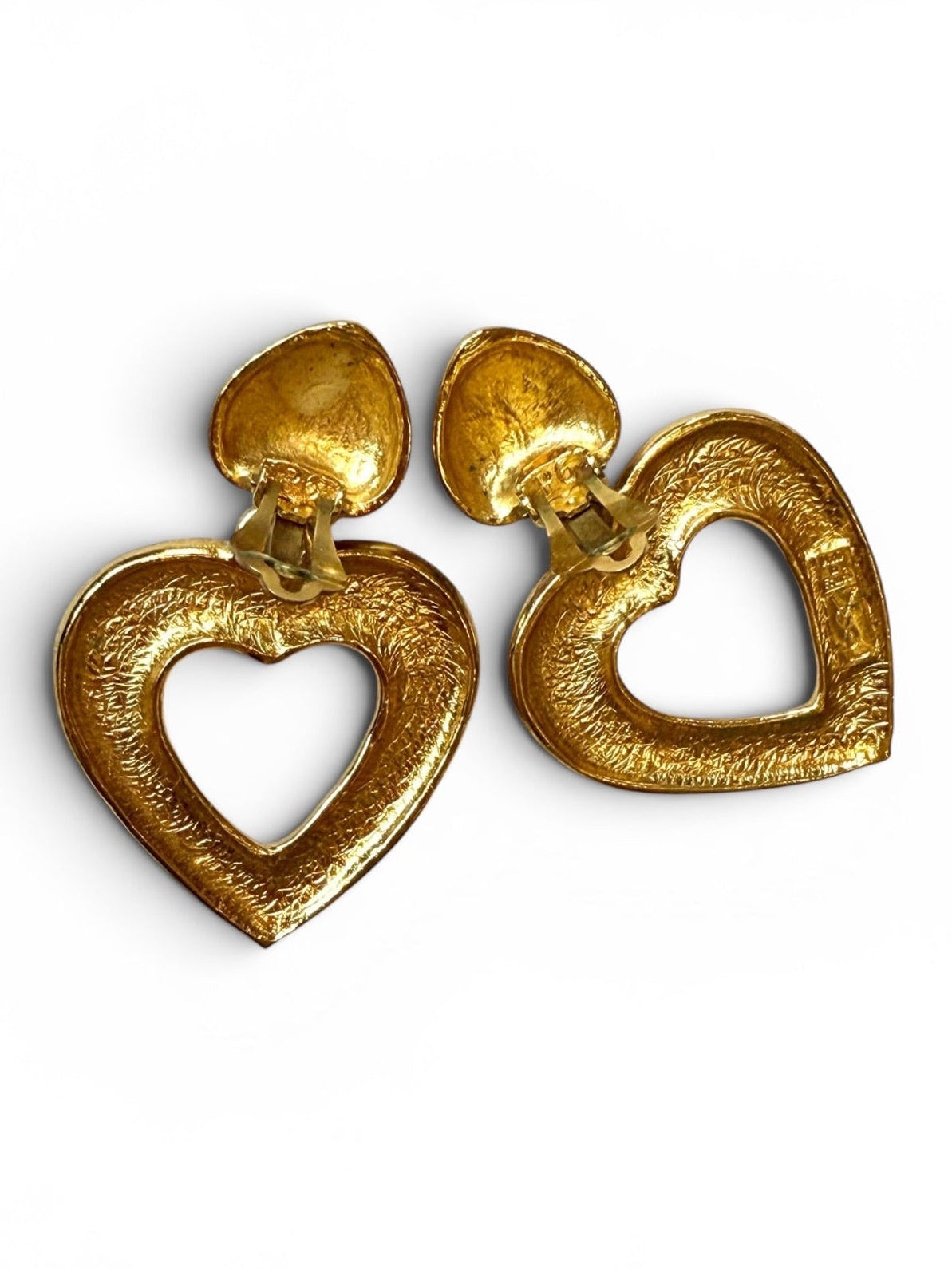 Vintage Yves Saint Laurent Gold-Tone Signature Heart Drop Clip-On Earrings
