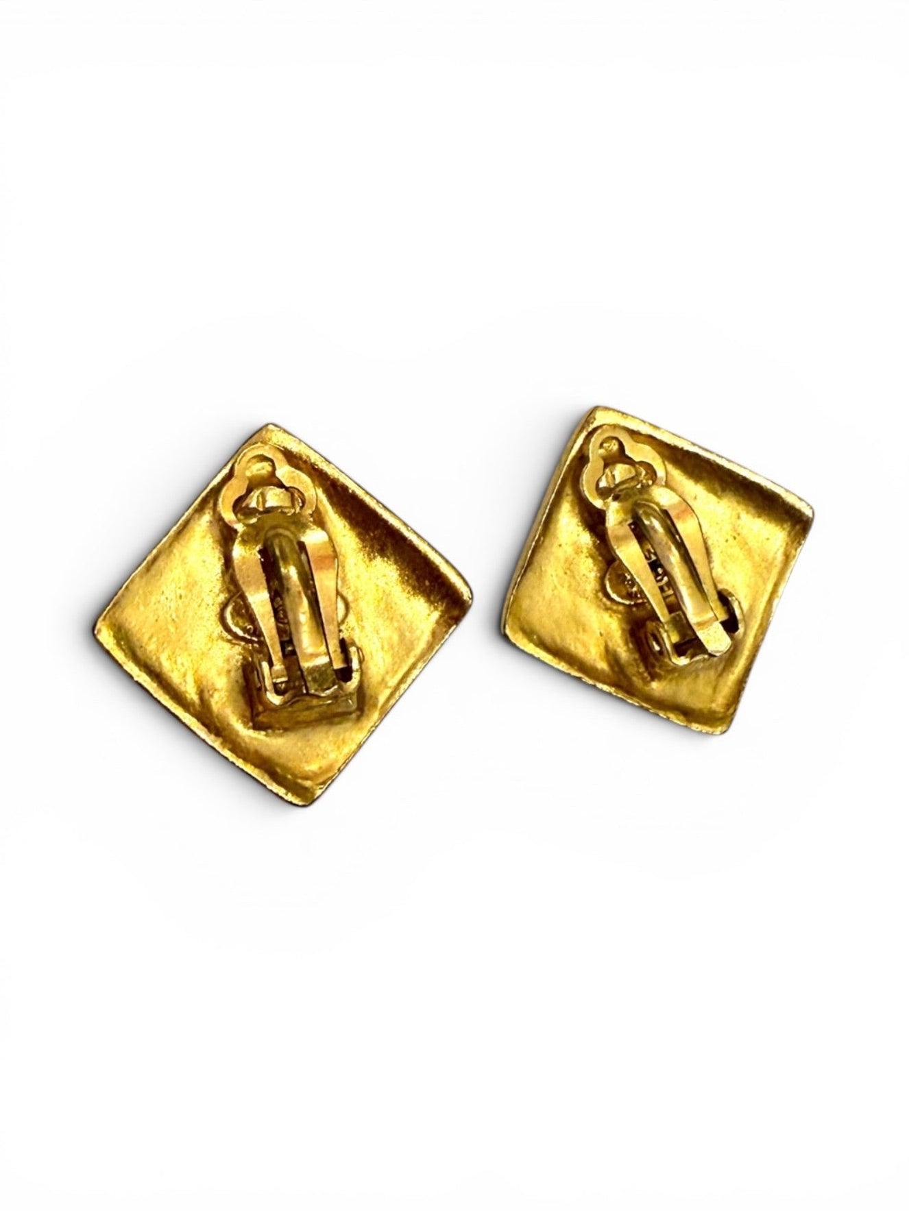 Vintage Chanel Gold-Tone Matte CC Logo Diamond-Shape Clip-On Earrings