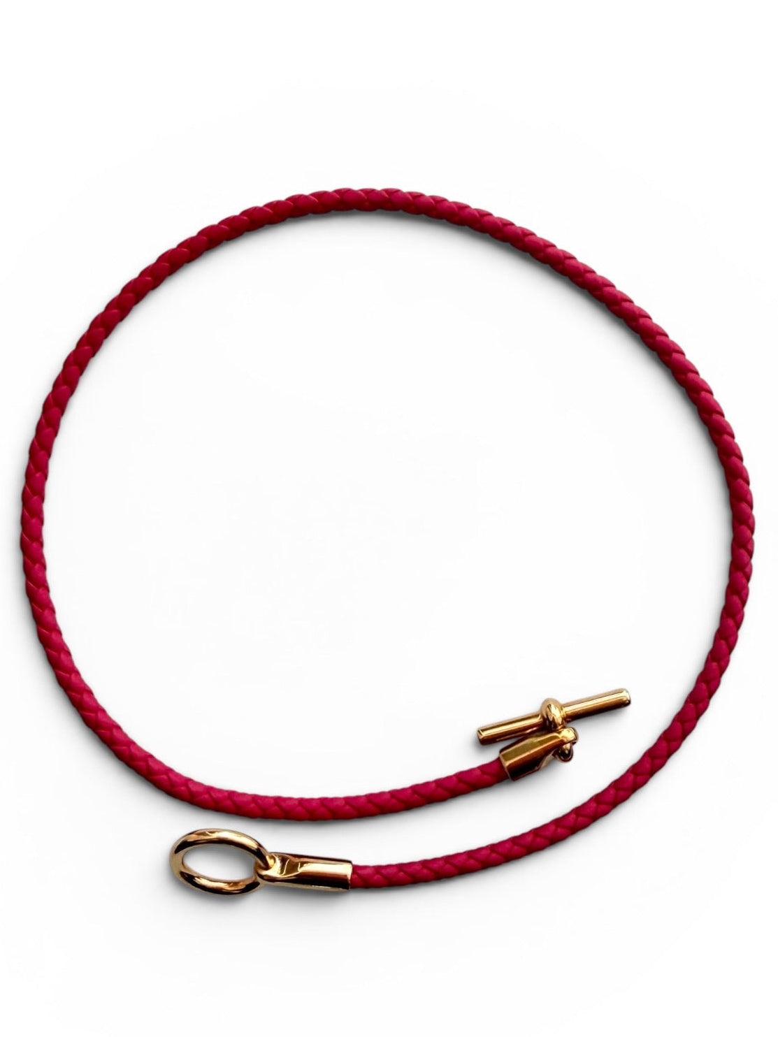 Vintage Hermès Fuchsia Braided Leather Double Wrap Bracelet with Gold-Tone Toggle Clasp
