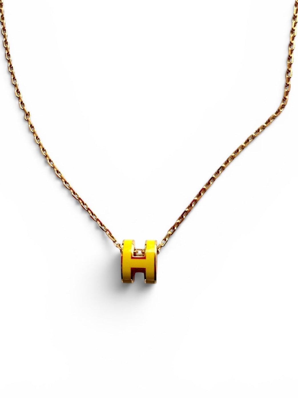 Hermès Mini Pop H Yellow Enamel Gold-Tone Pendant Necklace