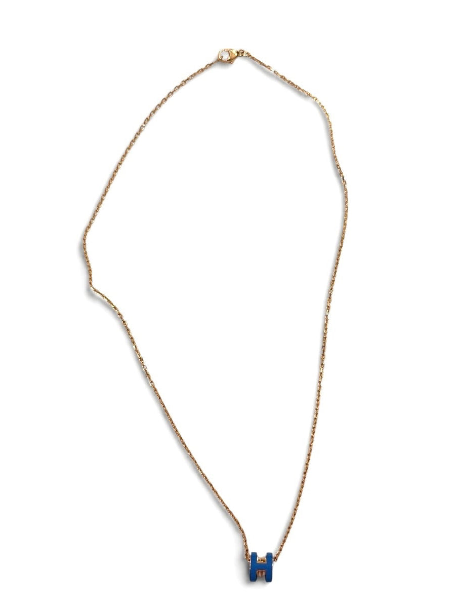 Hermès Mini Pop H Blue Enamel Gold-Tone Pendant Necklace