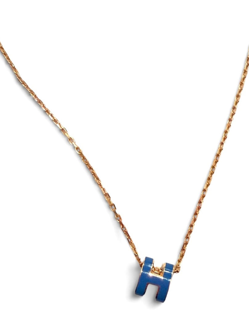 Hermès Mini Pop H Blue Enamel Gold-Tone Pendant Necklace