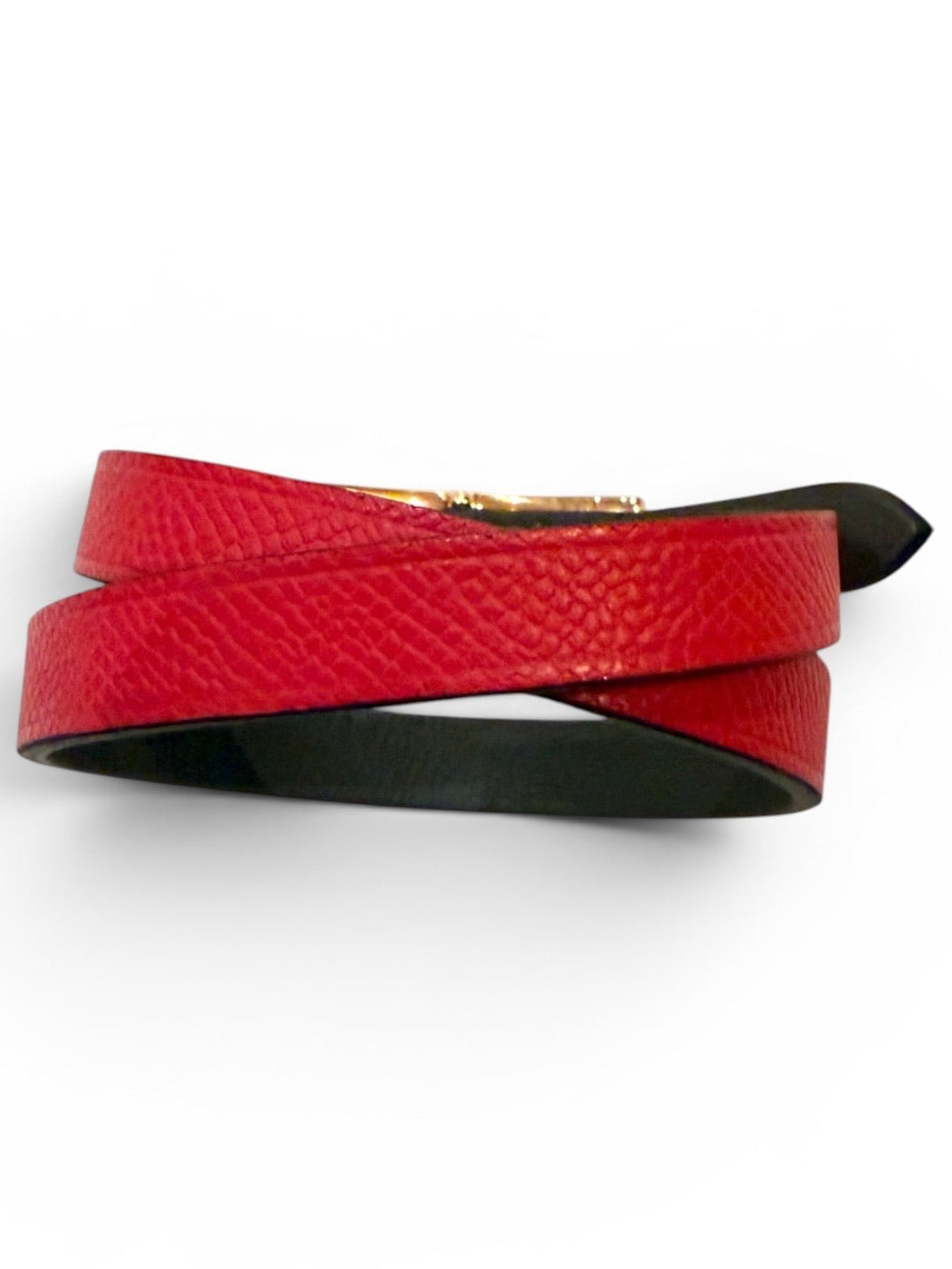 Hermès Hapi Red Epsom Leather Double Wrap Bracelet with Gold-Tone H Buckle