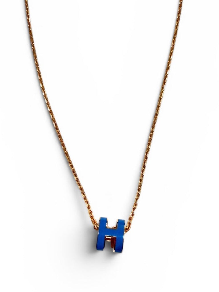 Hermès Mini Pop H Blue Enamel Gold-Tone Pendant Necklace