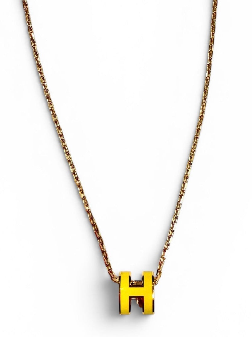 Hermès Mini Pop H Yellow Enamel Gold-Tone Pendant Necklace