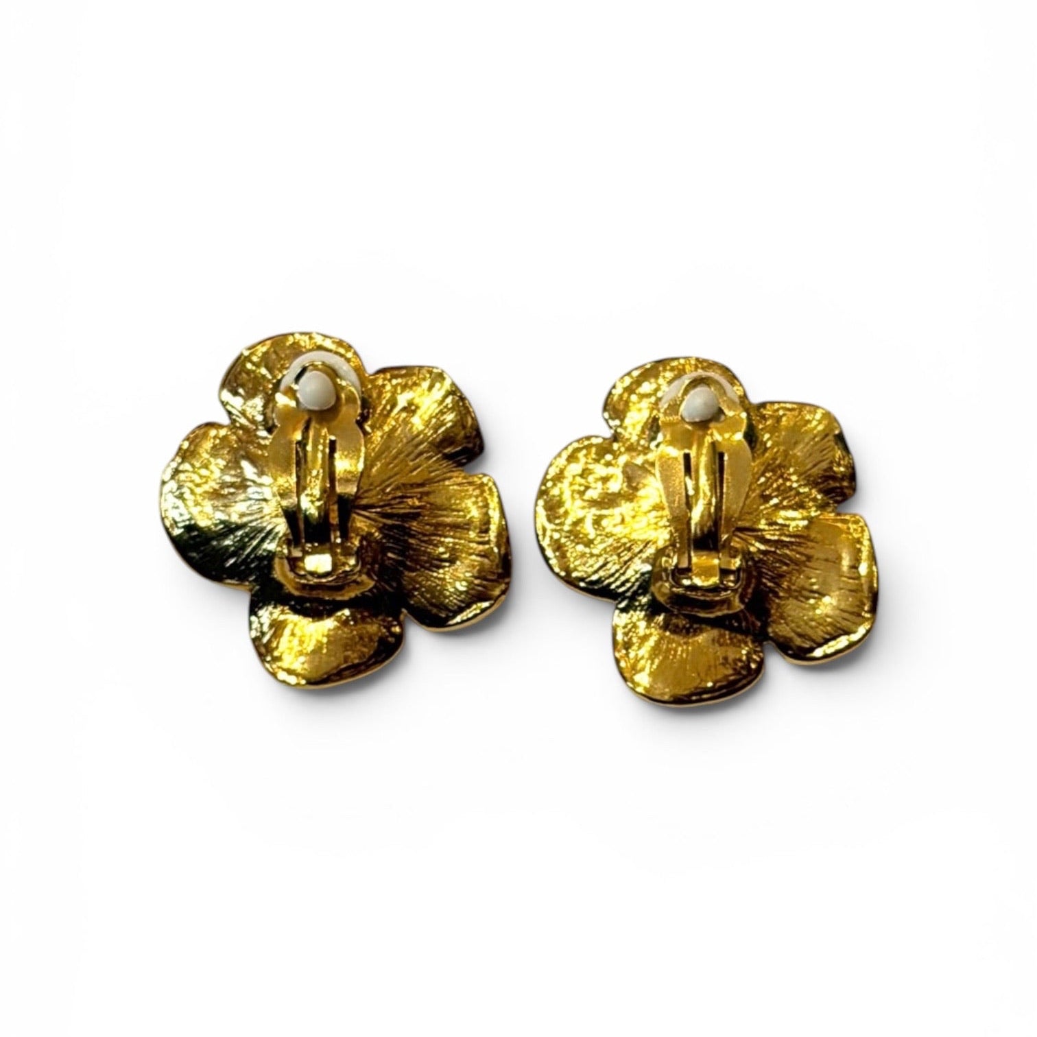 Yves Saint Laurent Gold-Tone Textured Flower Clip Earrings