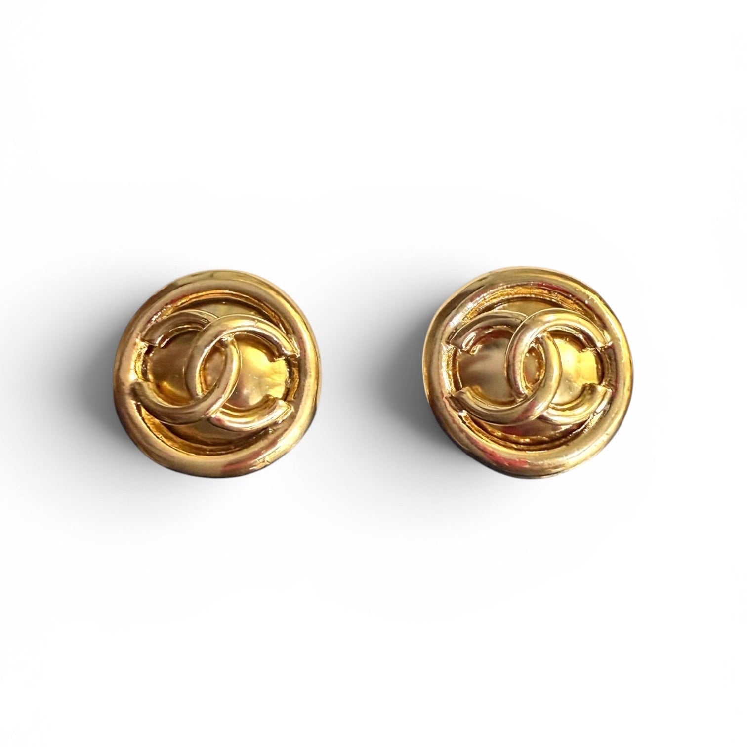 Chanel Gold-Tone CC Logo Round Clip Earrings