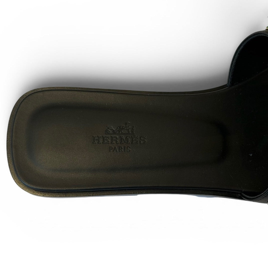 Hermès Oran Black Leather Studded Sandals