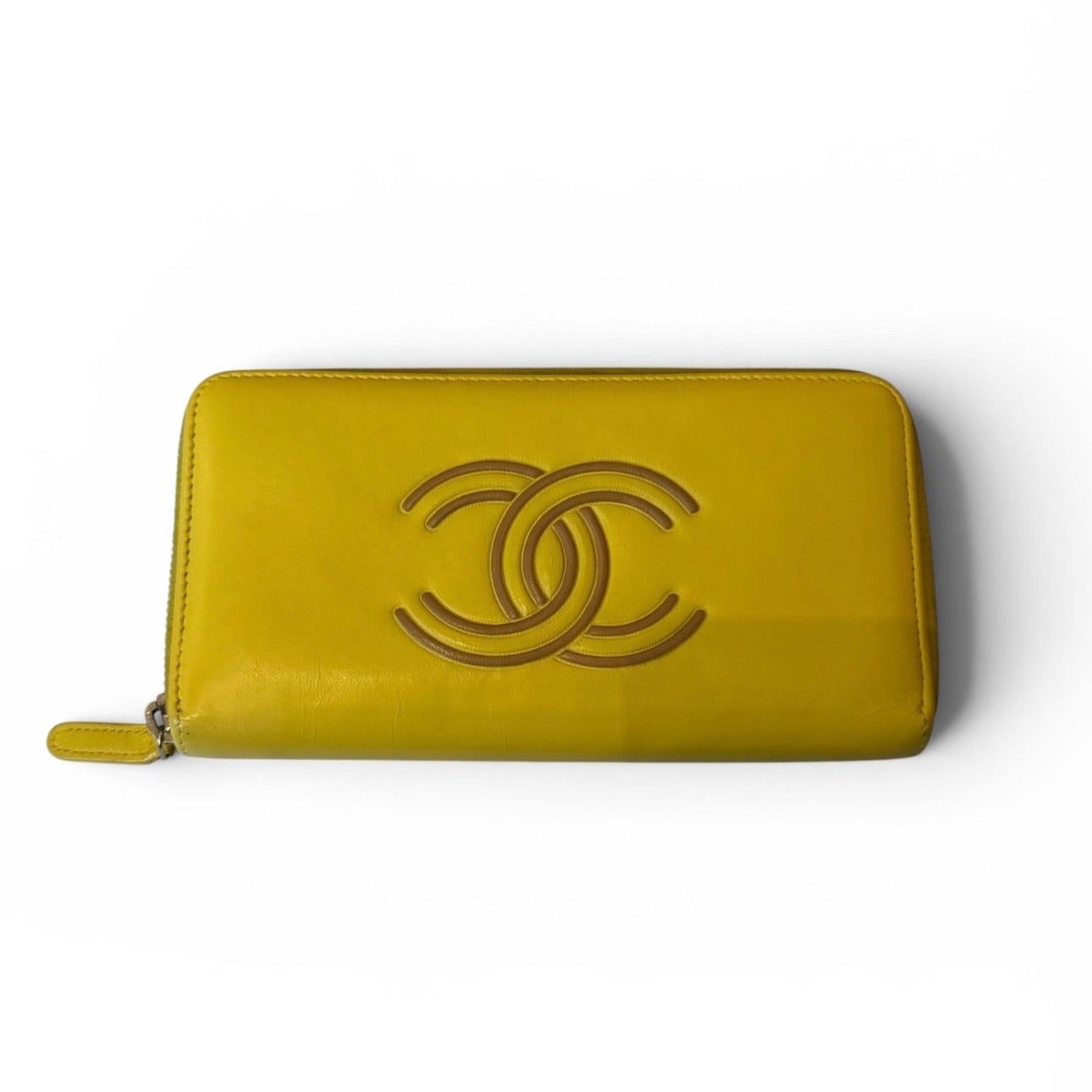 Chanel Yellow Leather Zip-Around Wallet